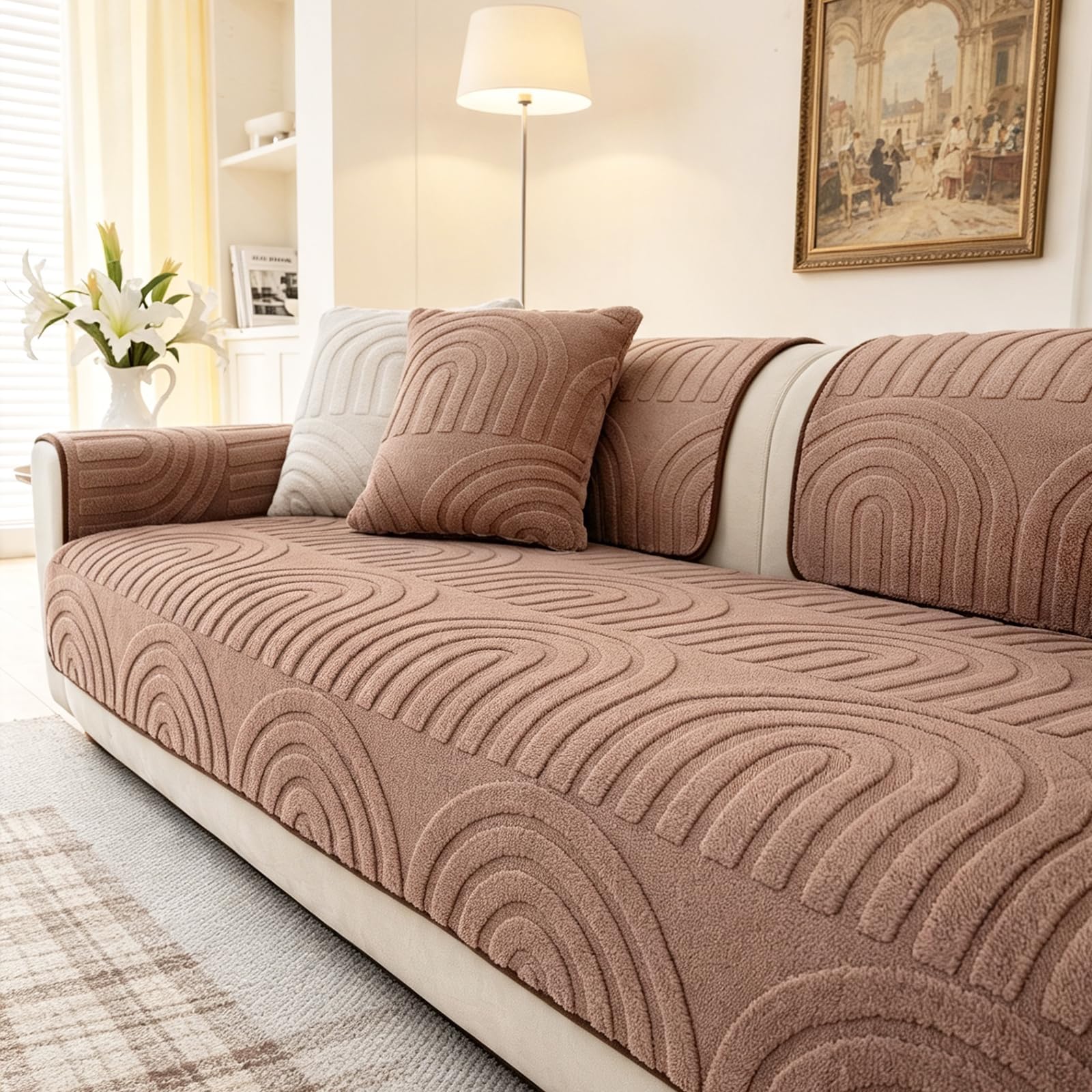 Homcomodar 1PC Couch Sofa Cover 2 Seater 70x150cm Non Slip Corner Sofa Covers L Shape Washable Sofa Slipcovers Cushion Protectors for Couch Pets Living Room, Brown