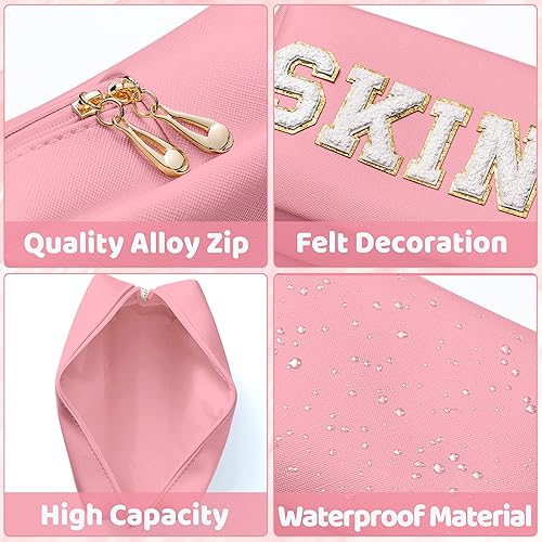 Miniatura 4 de Y1tvei Preppy Patch SKIN - Neceser de cosméticos de piel sintética, portátil, de piel sintética, bolsa de almacenamiento de artículos de tocador,