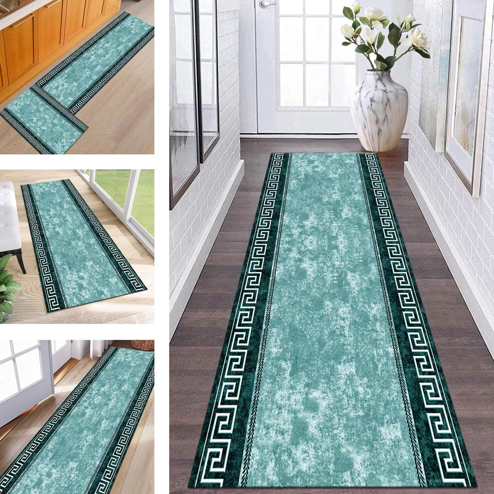 Teppich Läufer Lang Flur rutschfest waschbar Teppichmatte Küchenläufer 80X100CM Cyan Korridor Läufer Teppich Anpassbar Küchenmat Meterware Flurteppich Dauerhaft Wohnzimmer Schlafzimmer Esszimmer