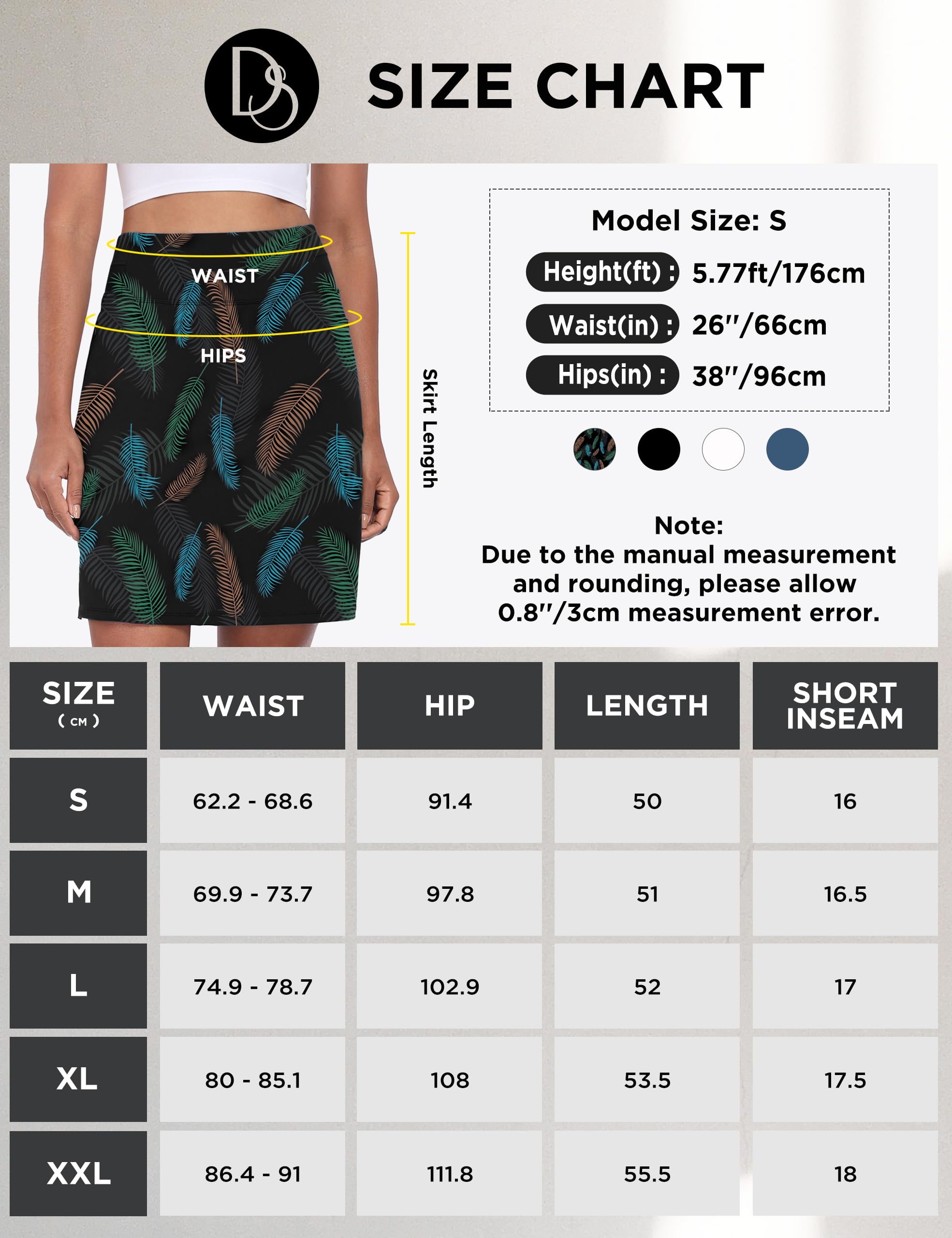 Desol Jupe de tennis pour femme - Longueur genou - Jupe de sport - Taille haute - Jupe de golf - Jupe de randonnée - Avec pantalon intérieur et poche