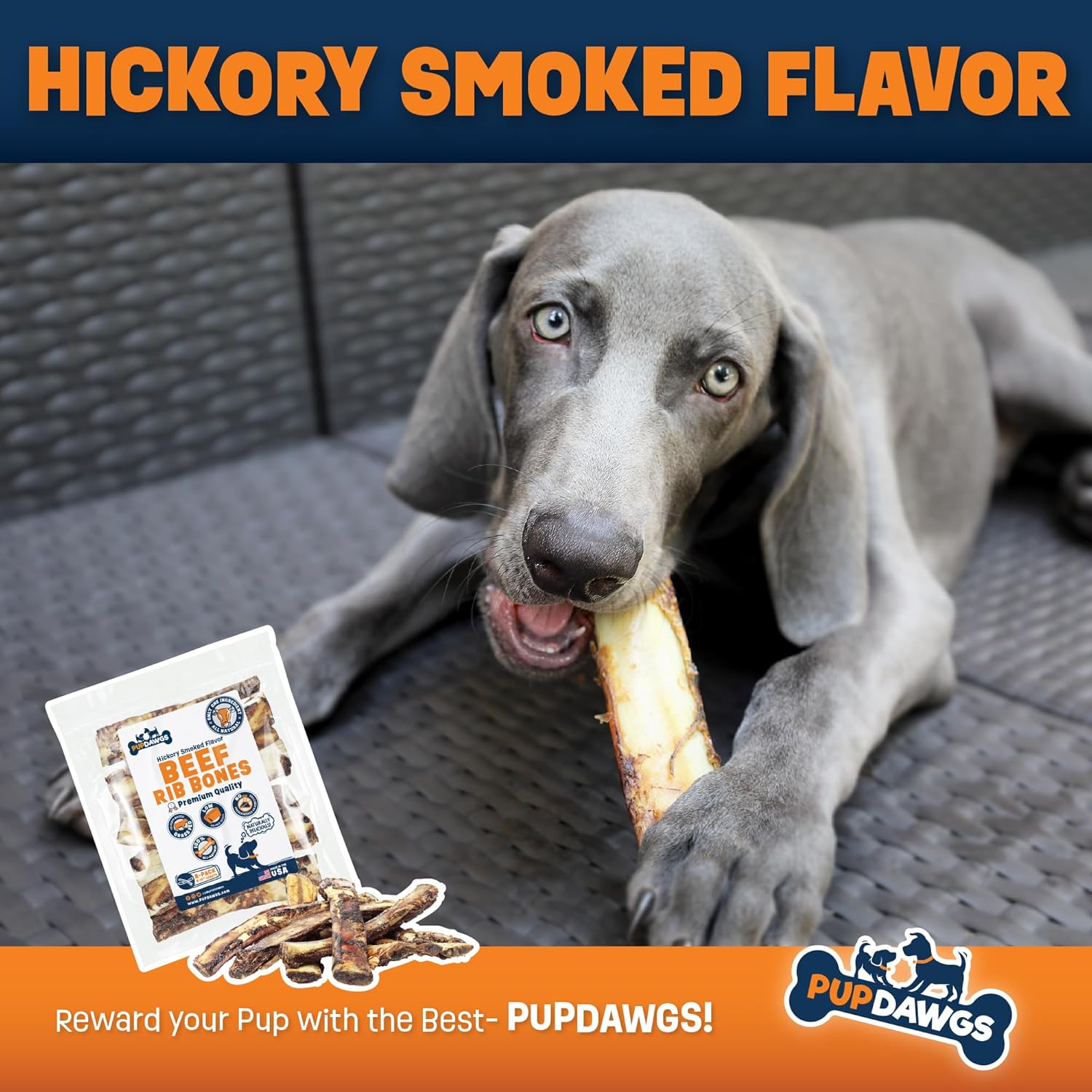 Single Ingredient Dog Bones - Made in USA – 8-10” Beef Rib Bones - Natural Dog Bones for Aggressive Chewers - from USDA Inspected Beef - Hickory Smoked - Individually Wrapped (16 Piece Pack)