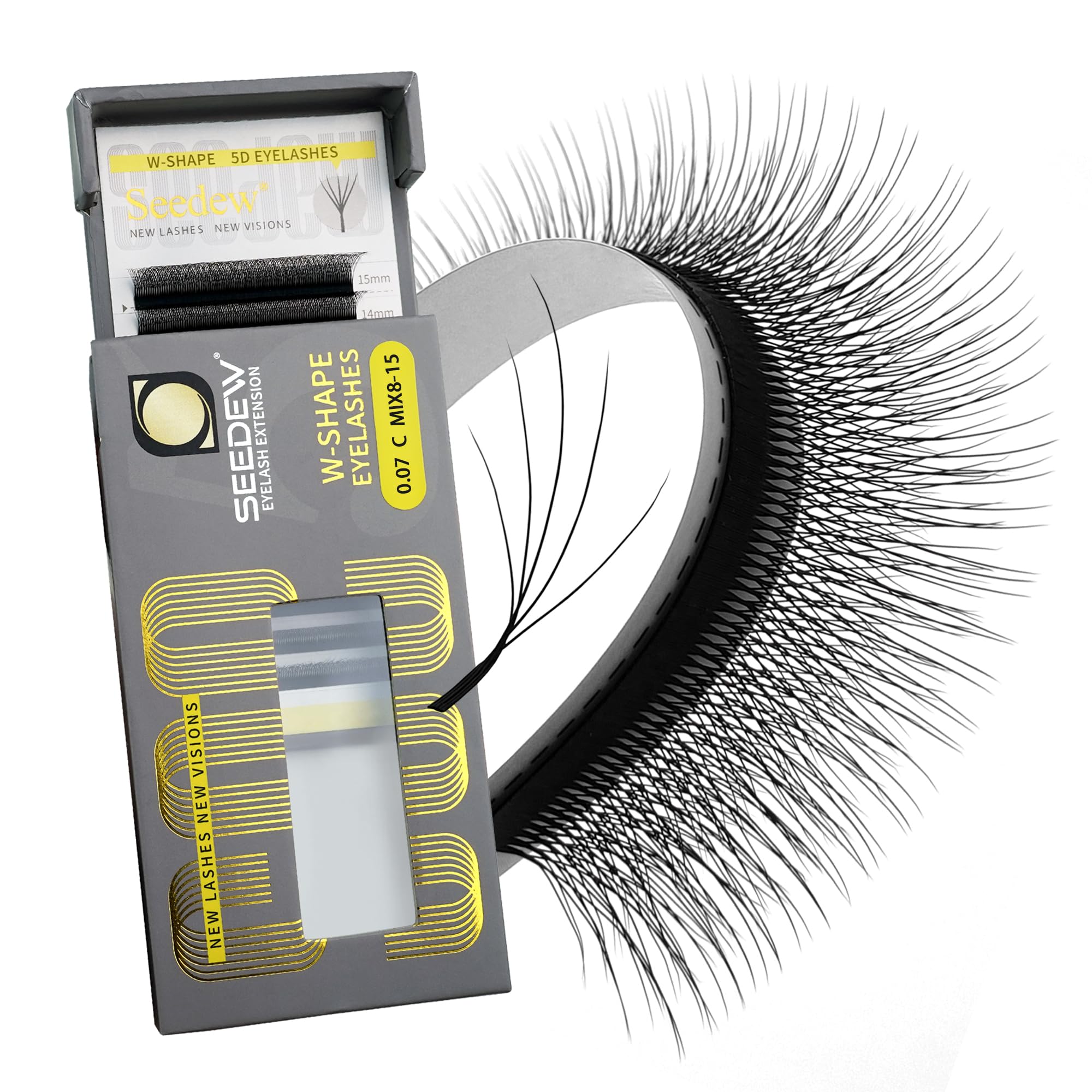 SEEDEW Wispy 5D Lash Extensions, 0.07mm C Curl MIX8-15mm 12 Rows/Tray, Shorter Sides NEW, W Shape