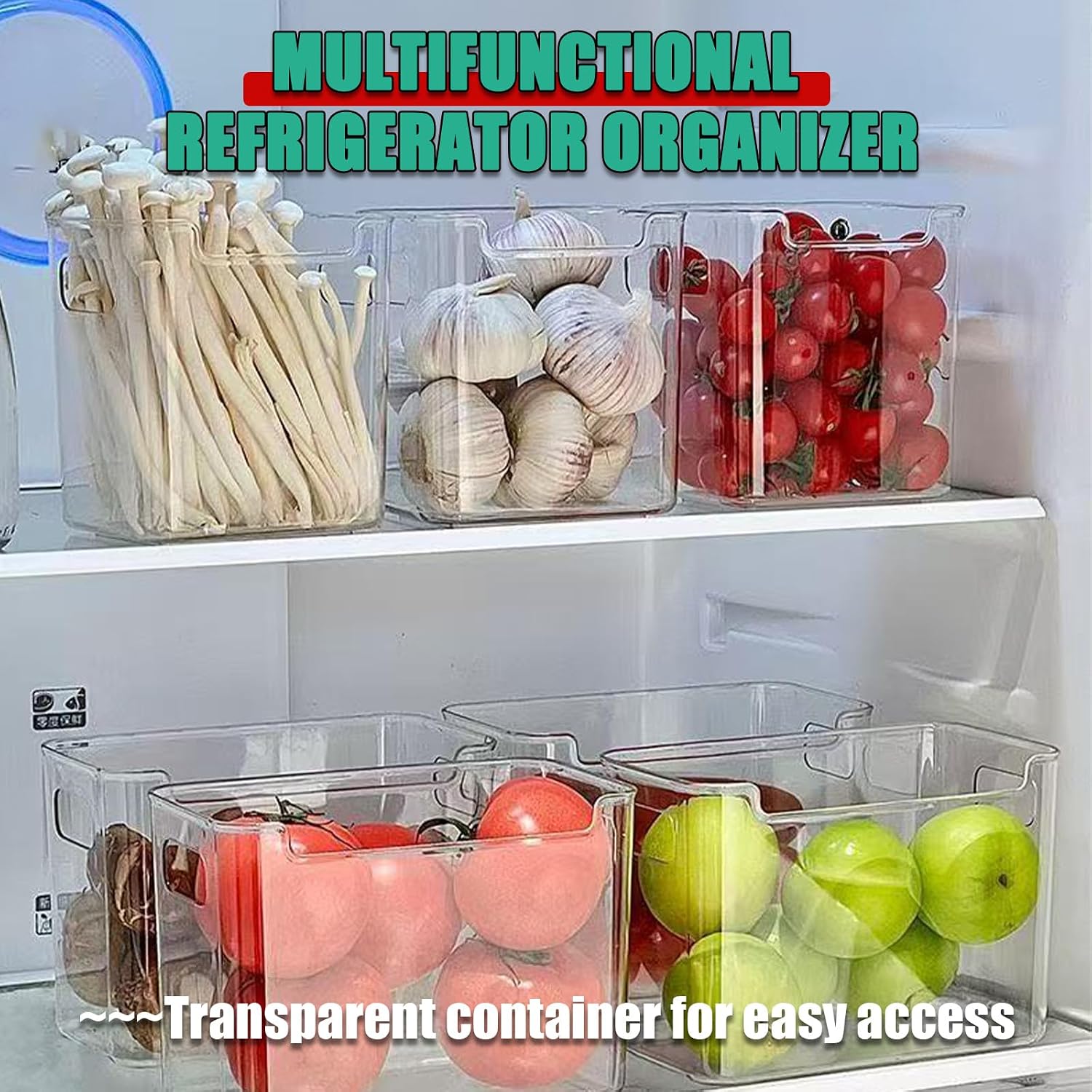 2/4/6/8 Pcs Crystal Clear Freezer Storage Bins, Freezer Organizer Bins, Clear Plastic Bins, Stackable Kitchen Cabinet Organizer with Handles for Frozen Food, Meat & Veggies (6, Green, S+L)
