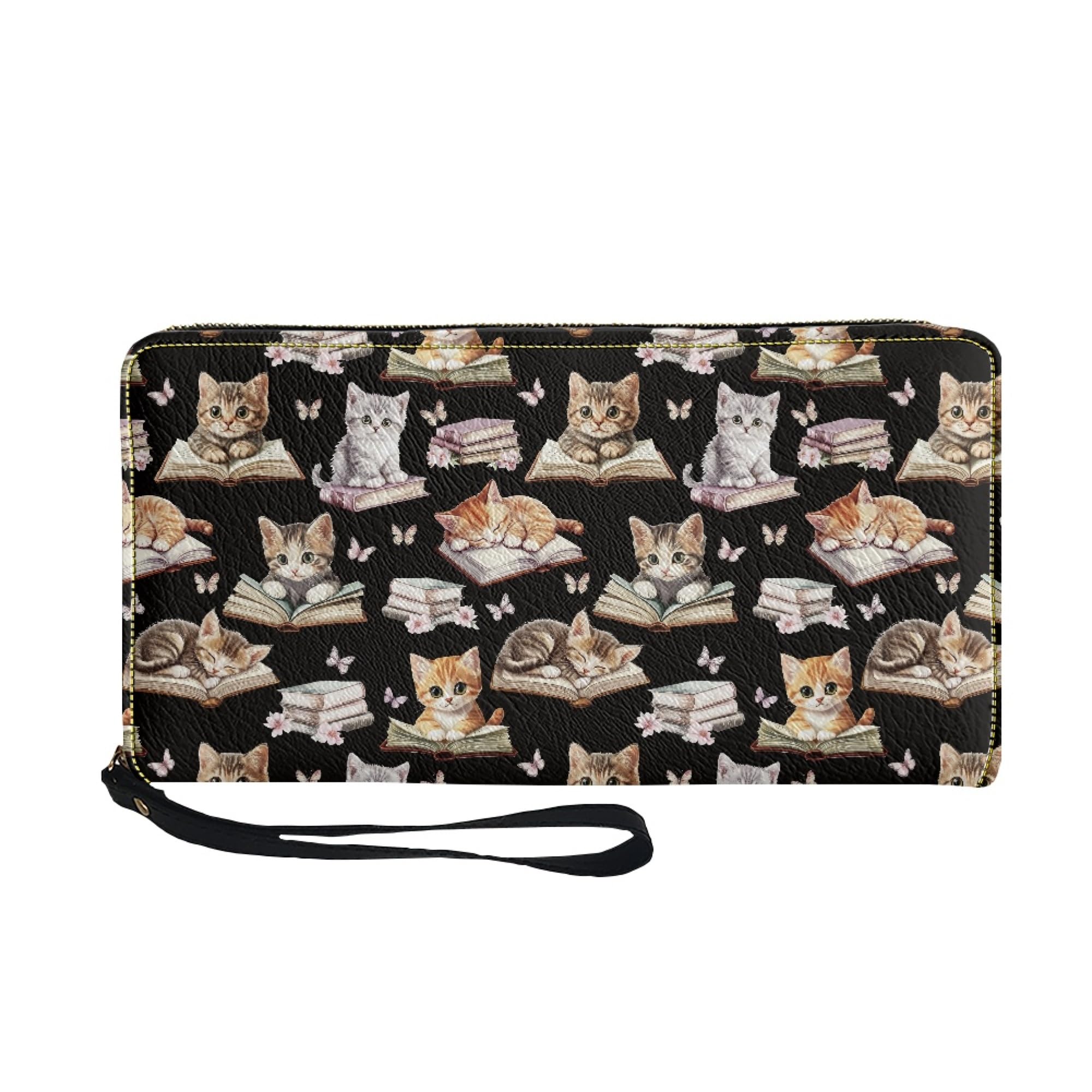Graphicjoy Wallet For Womens Wallet Bookish kitten Purse Ladies Long Purse Slim Cardholder Cat Black Pouch