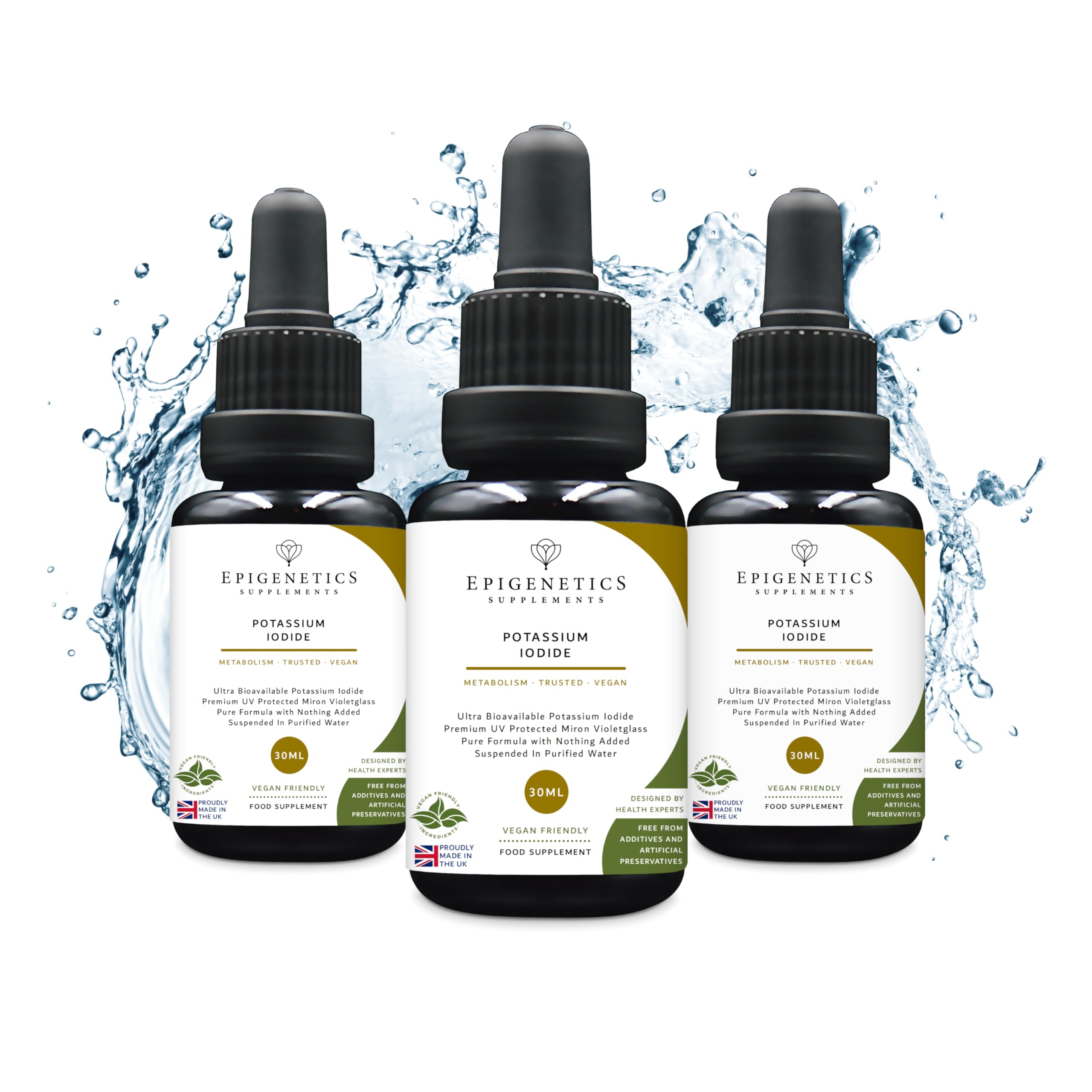 Potassium Iodide 90ml (3 x 30ml Pack) | 75mcg Iodine Per Drop (High Strength) | Premium UV Blocking Miron Violet Glass | Vegan Liquid Supplement UK Made