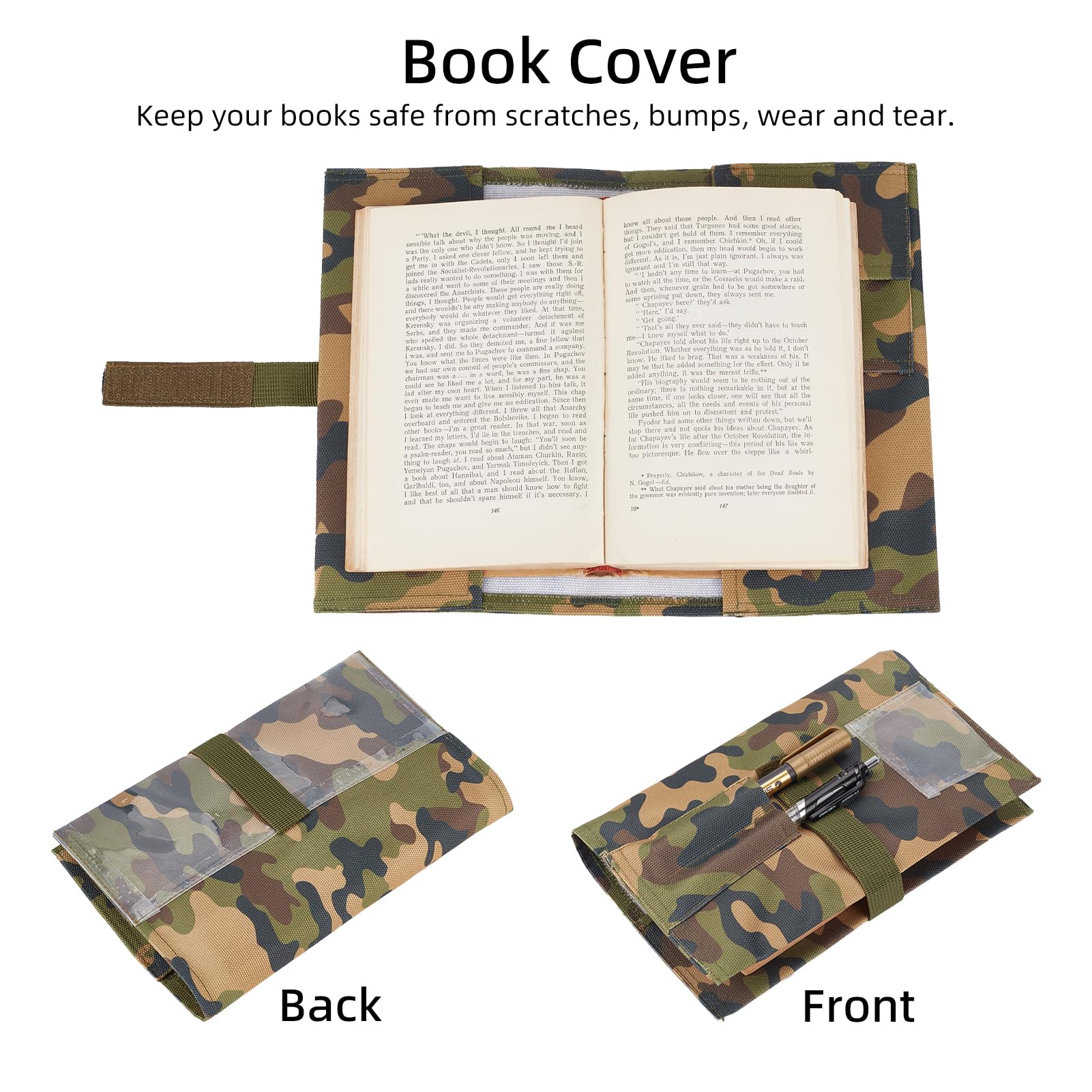 NICENEEDED Camouflage Book Cover, Book Sleeve Polyester Multifunctional Book Storage Bag, Green, 24.5*16cm - Image 3