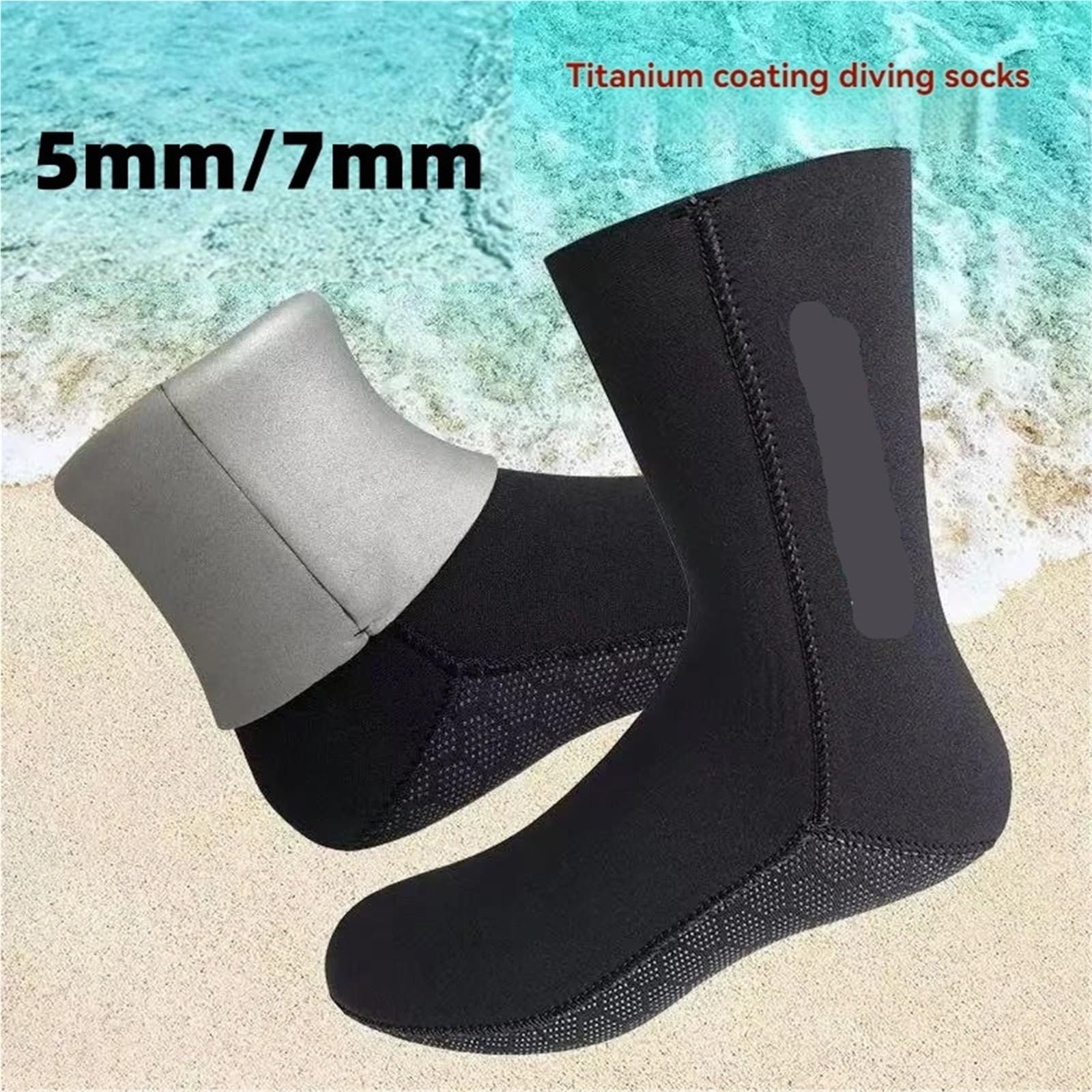 Neoprensocken Tauchsocken 5 mm/7 mm, titanbeschichtetes Neopren, thermisch, rutschfest, for Damen und Herren, for Surfen, warm, for Strand Wasser(Color 02 5mm,XL)