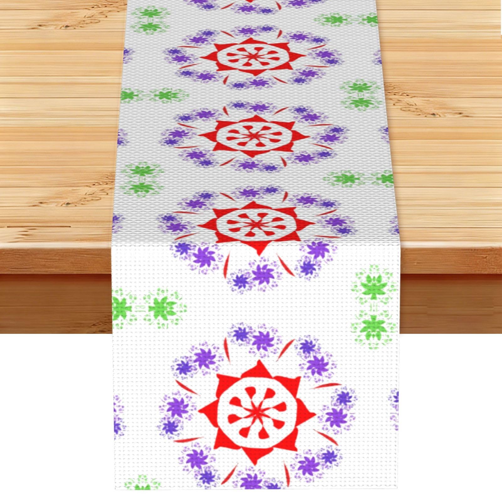 Rotating purple flowers Linen Feel Table Runner Wedding Party Home Decoration