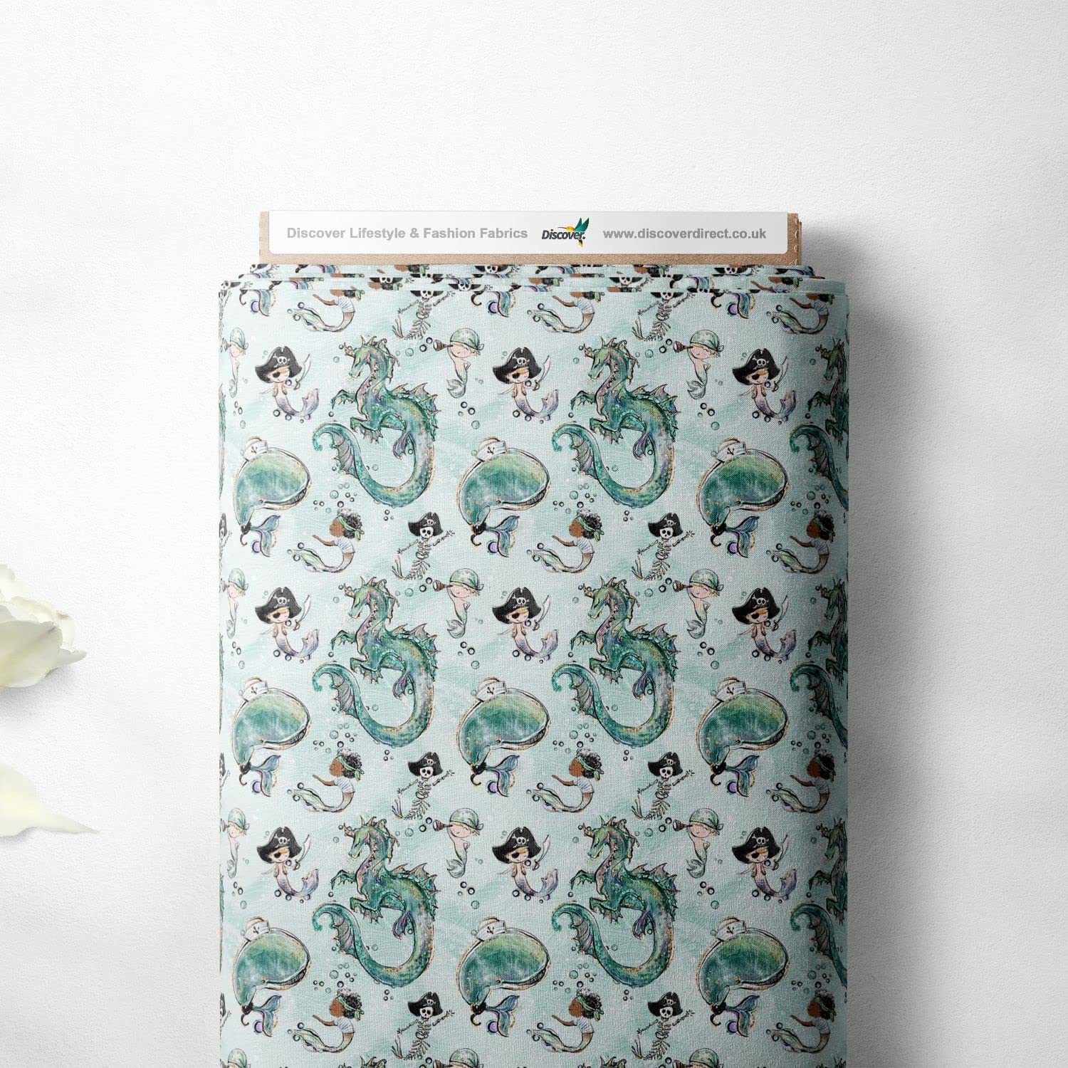 Discover Lifestyle & Fashion Fabrics Whale 100% Cotton Merboys Dragon Pirates Nautical Children Kids Craft Fabric Material | 55'' - 140 Cm Wide (Per Metre, )