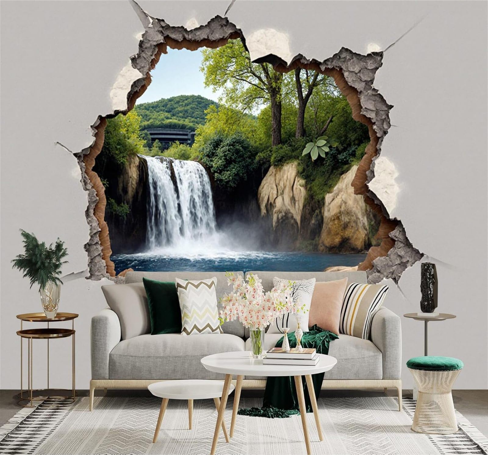 Xlming 350Cm×256Cm(B×H) Waterfalls Rivers Forests Rocky Cliffs 3D Wallpaper Premium Textured Silk Study Dining Living Room Bedroom Sofa Tv Wall Easy Install-350Cm×256Cm