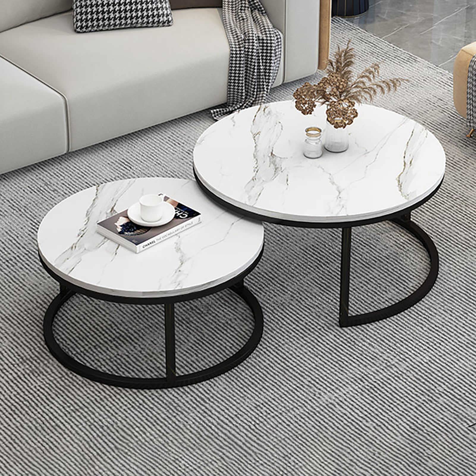 Klydbmyt Modern Marble Coffee Table Set Of 2 With Drawer Storage Nesting Tables For Living Room Sleek Design With Slate Texture And Metal Frame Stylish Furniture Decor For Multipurpose Use