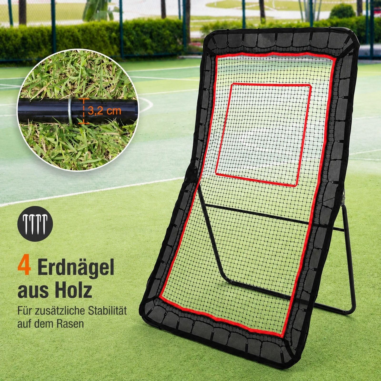 Multisport Rückprallnetz mit verstellbarem Winkel und Stahlrahmen für Fußball Lacrosse Volleyball Baseball Training drinnen draußen