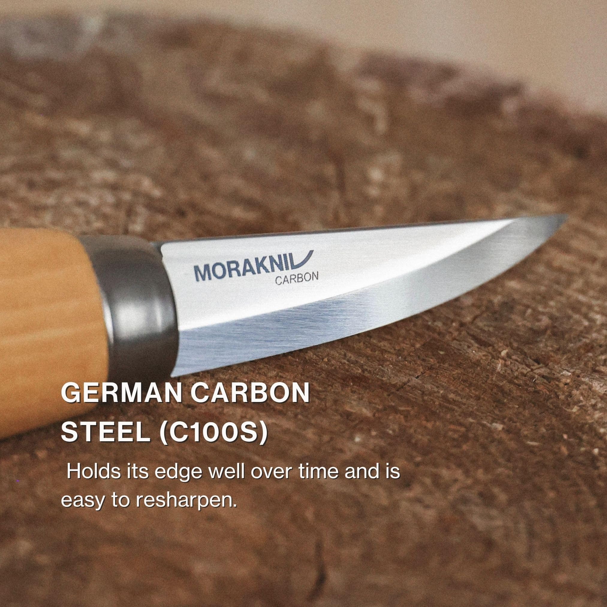 Morakniv – Couteau à Bois 120 (C) – Petit Couteau pour la Sculpture du Bois pour les Travaux Délicats et Précis – Lame en Acier au Carbone Allemand – Fabriqué en Suède