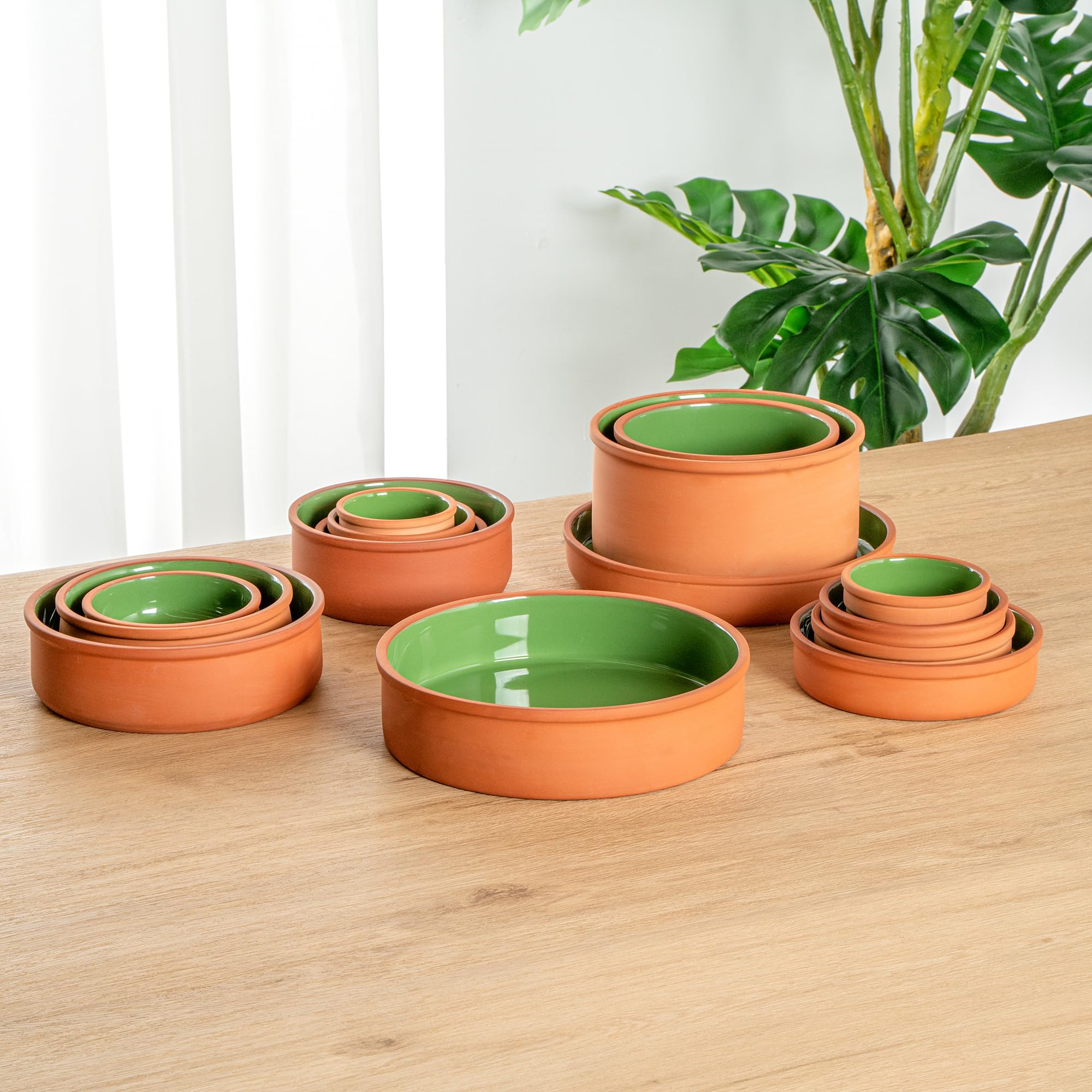 Restaurantware -Terra Tek - Cazuelas in terracotta da 1,5 l, 2 pentole in terracotta smaltata verde per cucinare, pronte per il forno, microonde, pentole in terracotta, lavabili in lavastoviglie, per
