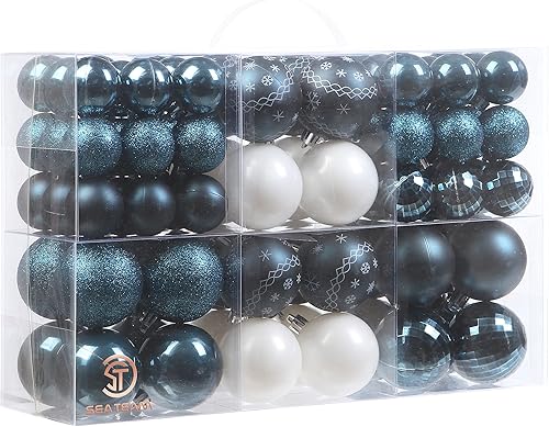 Juego de bolas de Navidad de Sea Team, inastillables, decorativas, para colgar, con paquete de regalo de mano reutilizable para decoración navideña