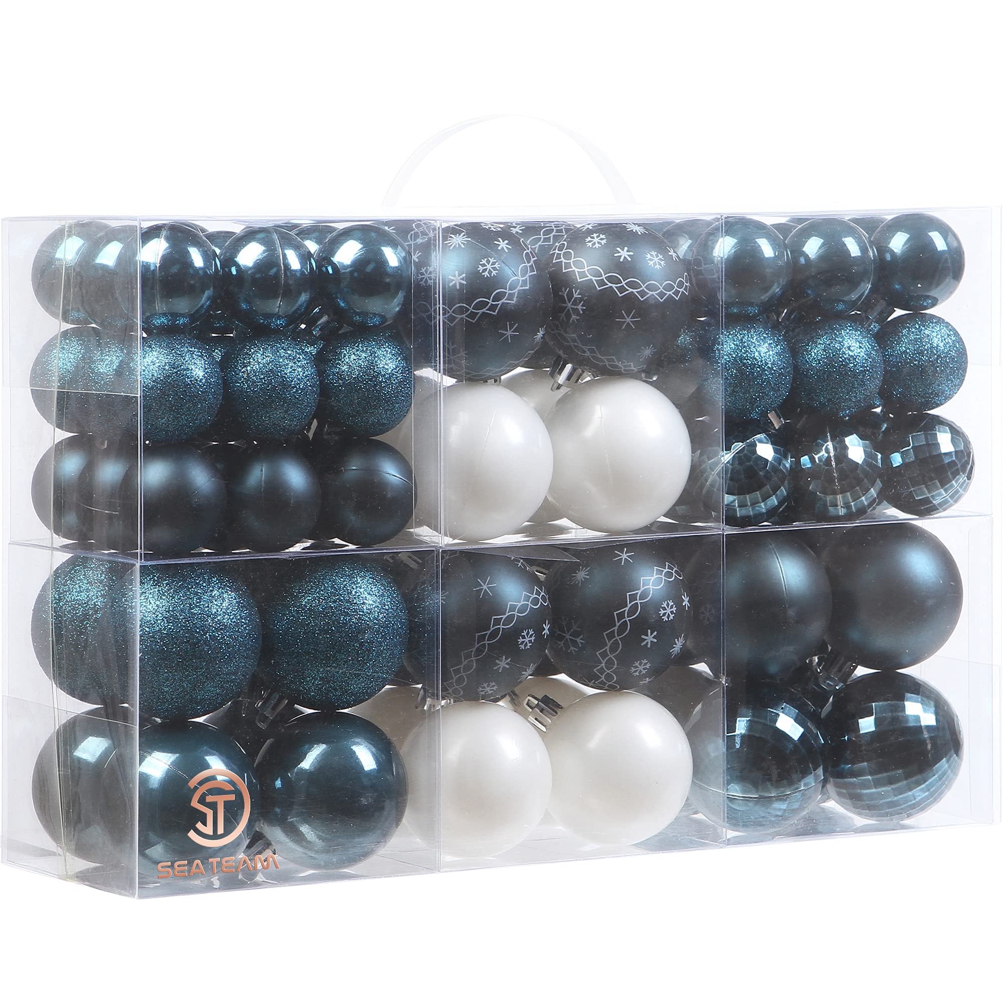 Sea Team 86 Pieces of Assorted Christmas Ball Ornaments Shatterproof Seasonal Decorative Hanging Baubles Set with Reusable Hand-held Gift Package for Holiday Xmas Tree Decorations, Stone Blue