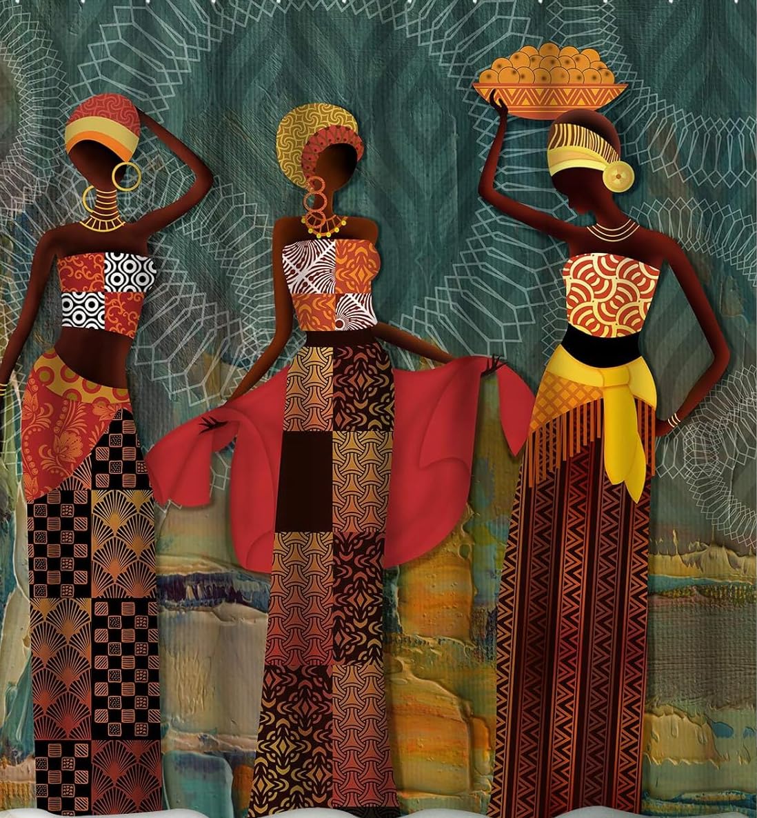 Black Girl Shower Curtain African Egyptian Women Shower Curtain for Bathroom Afro Women Bathroom Curtain with 12 Hooks 72 X 72 Inch