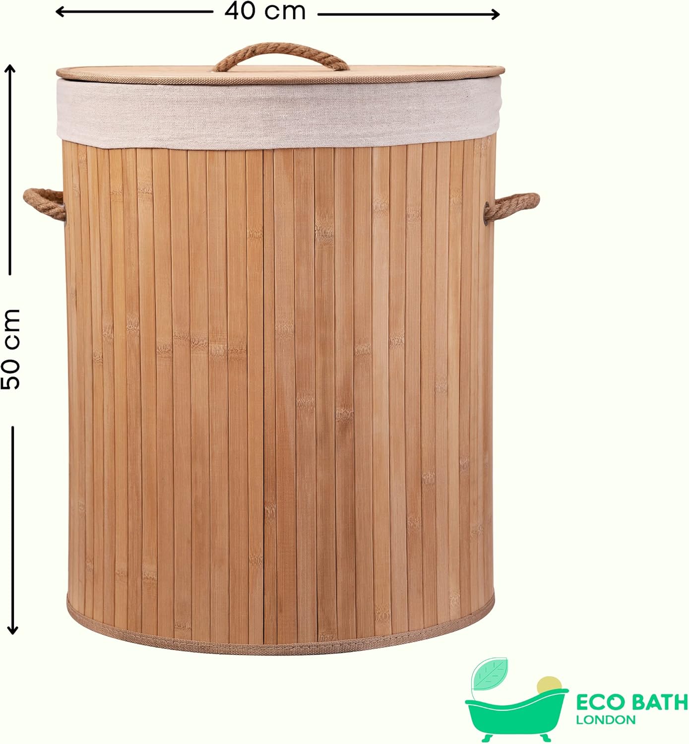 Bamboo Laundry Basket with Lid - 55 Litres, Round Style, Laundry Hamper with Removable Washable Lining