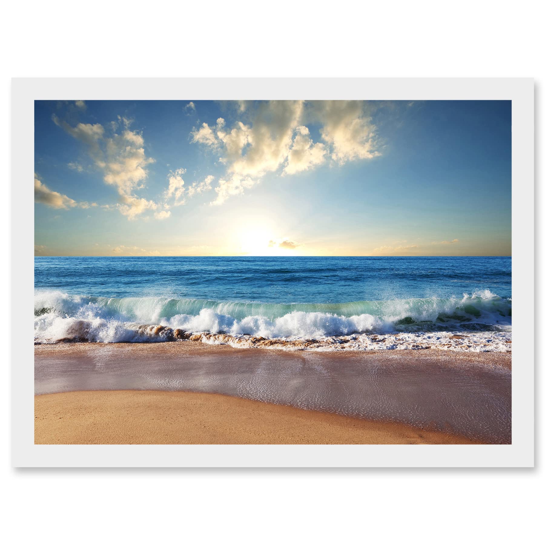 Artery8 Photo Seascape Beach Sand Ocean Surf Waves A4 Artwork Framed Wall Art Print