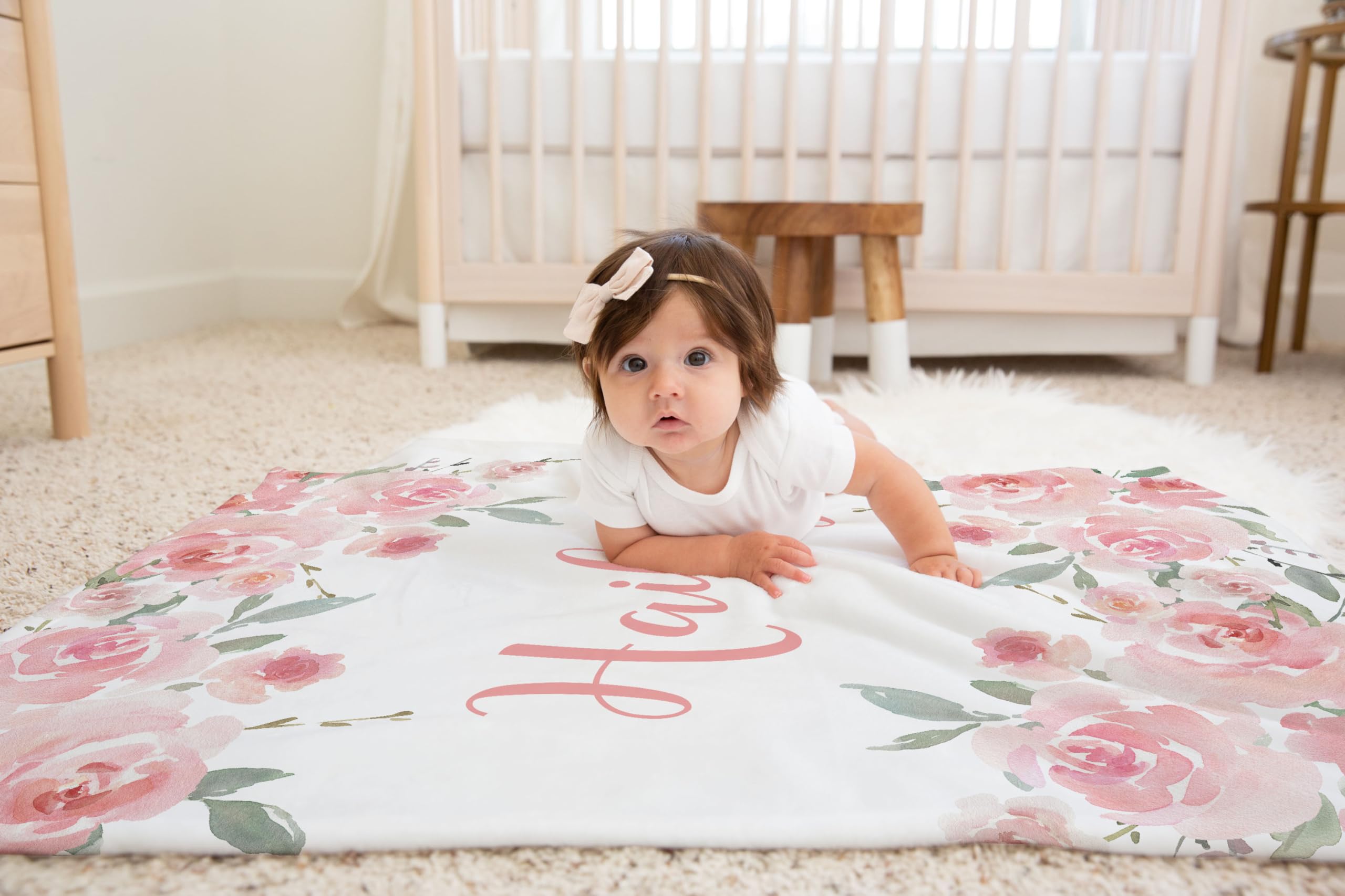 Personalized Baby Blanket - Custom Name, Pink Flower Farm Duck Design, 30x40 Inch, Soft Minky Fleece