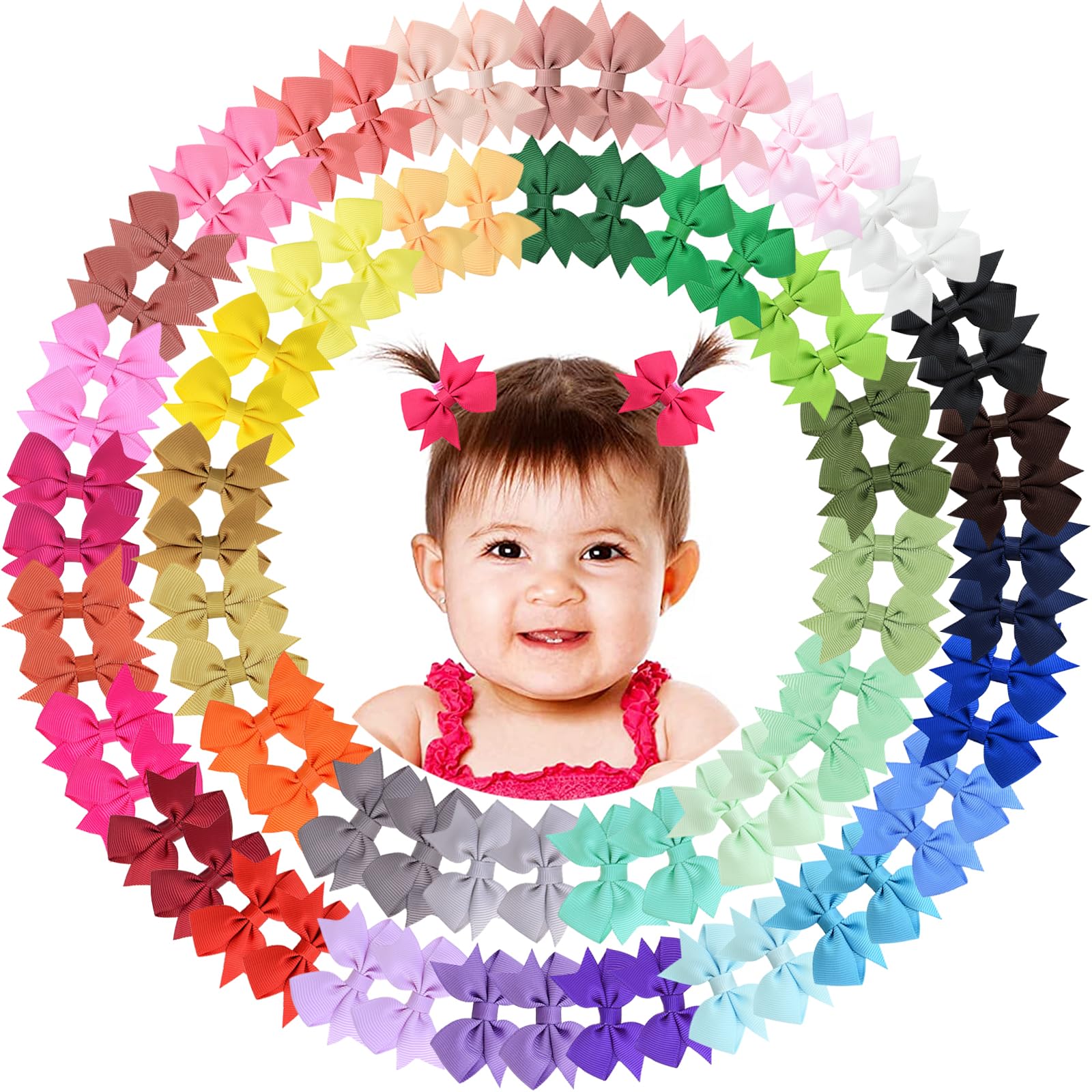 Hair Clips for Girls - 80PCS Fully Lined Tiny Alligator Bows in Pairs for Infants and Toddlers