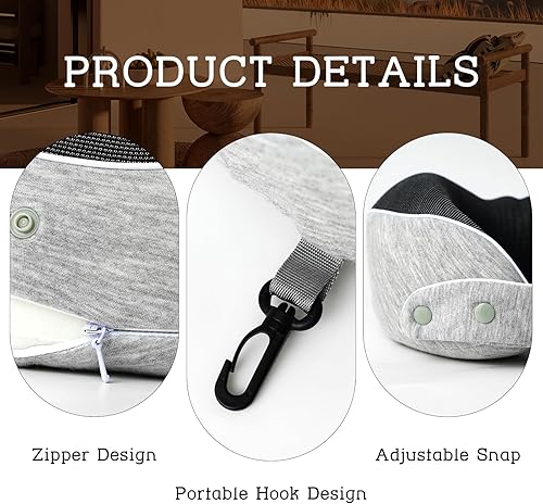 Miniatura 6 de Reidio Almohada de viaje de espuma viscoelástica para avión, diseño ergonómico, soporte para la cabeza, extraíble, lavable, súper suave, almohada