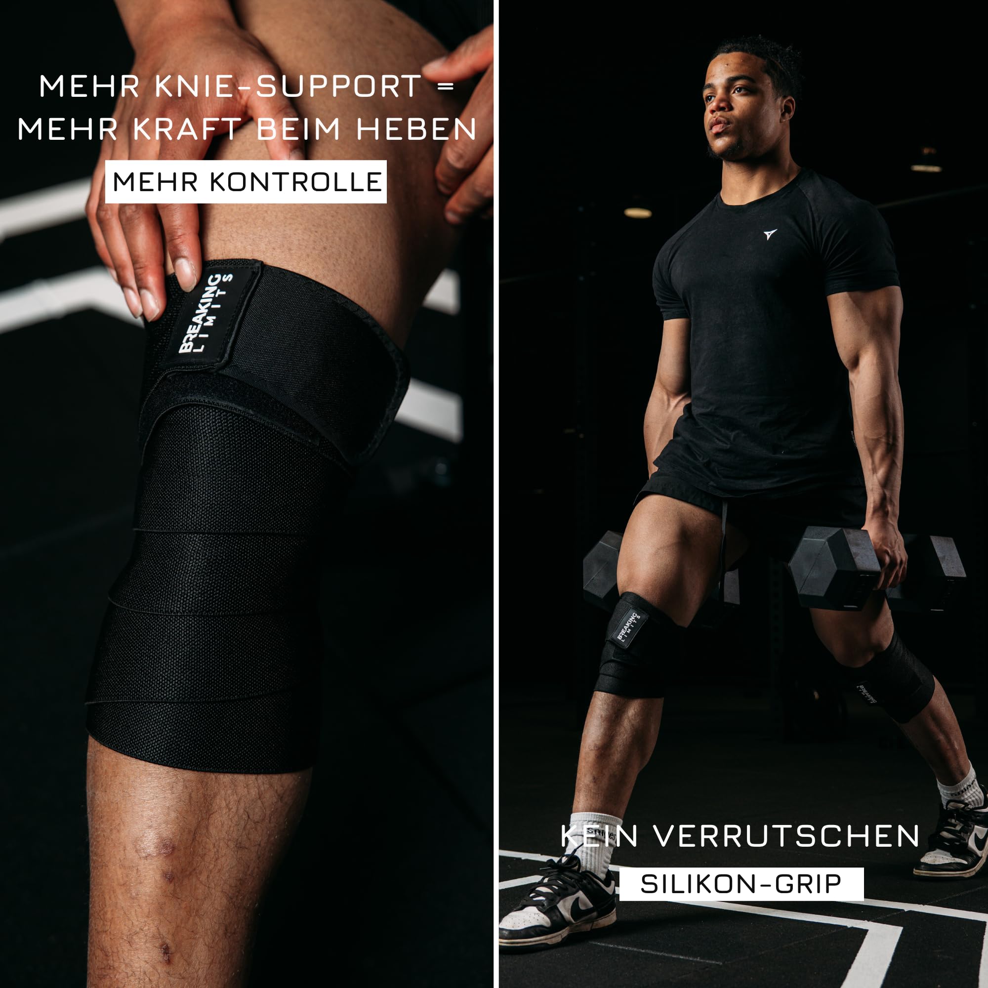 BREAKING LIMITS Kniebandage Kraftsport – Kniebandagen für Powerlifting, Gym, Krafttraining & Bodybuilding – Knee Sleeves Wraps 200CM (Paar)