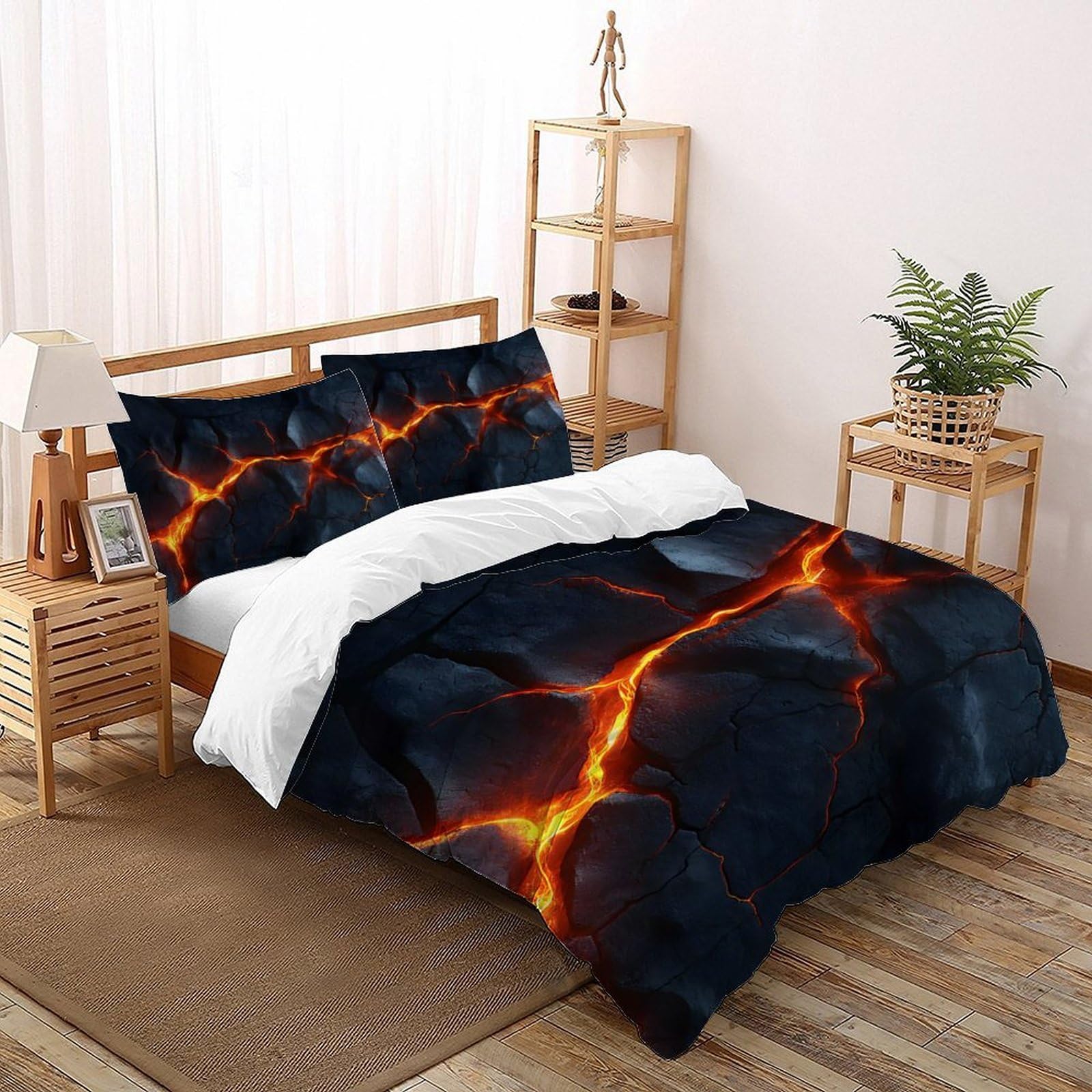SHOVERKD 3D Printed Volcanic Fissure Power Quilt Cover Bedding Set 3Pcs Luxury Microfiber with Pillowcases,Hidden Zipper for Boys And Girls Double（200x200cm） Room Decor