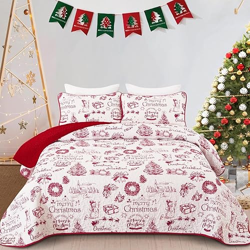 Juego de edredón de Navidad tamaño King, juego de colcha de 3 piezas de microfibra suave, decoración de Navidad, juego de ropa de cama de regalo de