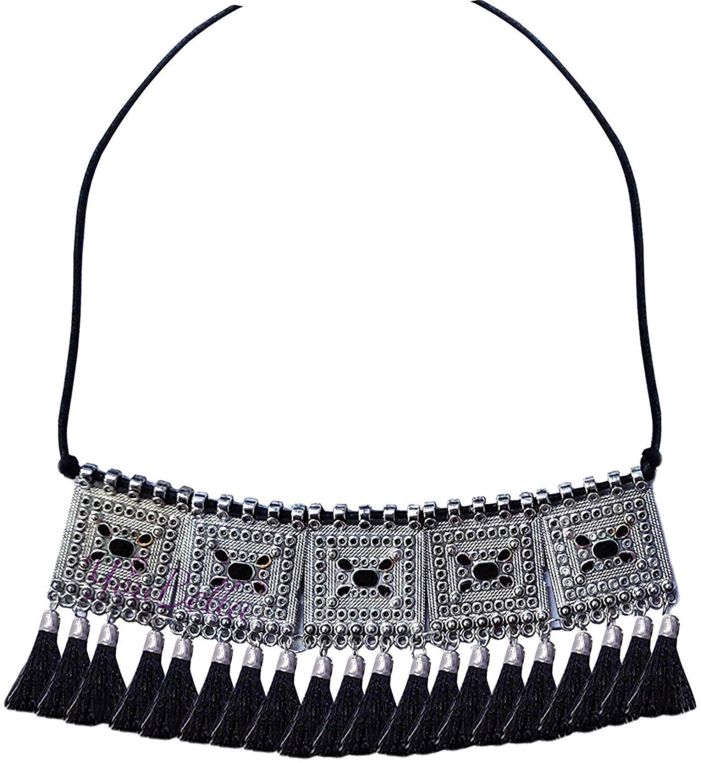 CosMos Fashion Jewellery Tassel Oxidised German Silver Traditional Chocker Necklace Pendant Set for Women & Girls Silver & Black (B083CZXS46) Amazon Price History, Amazon Price Tracker