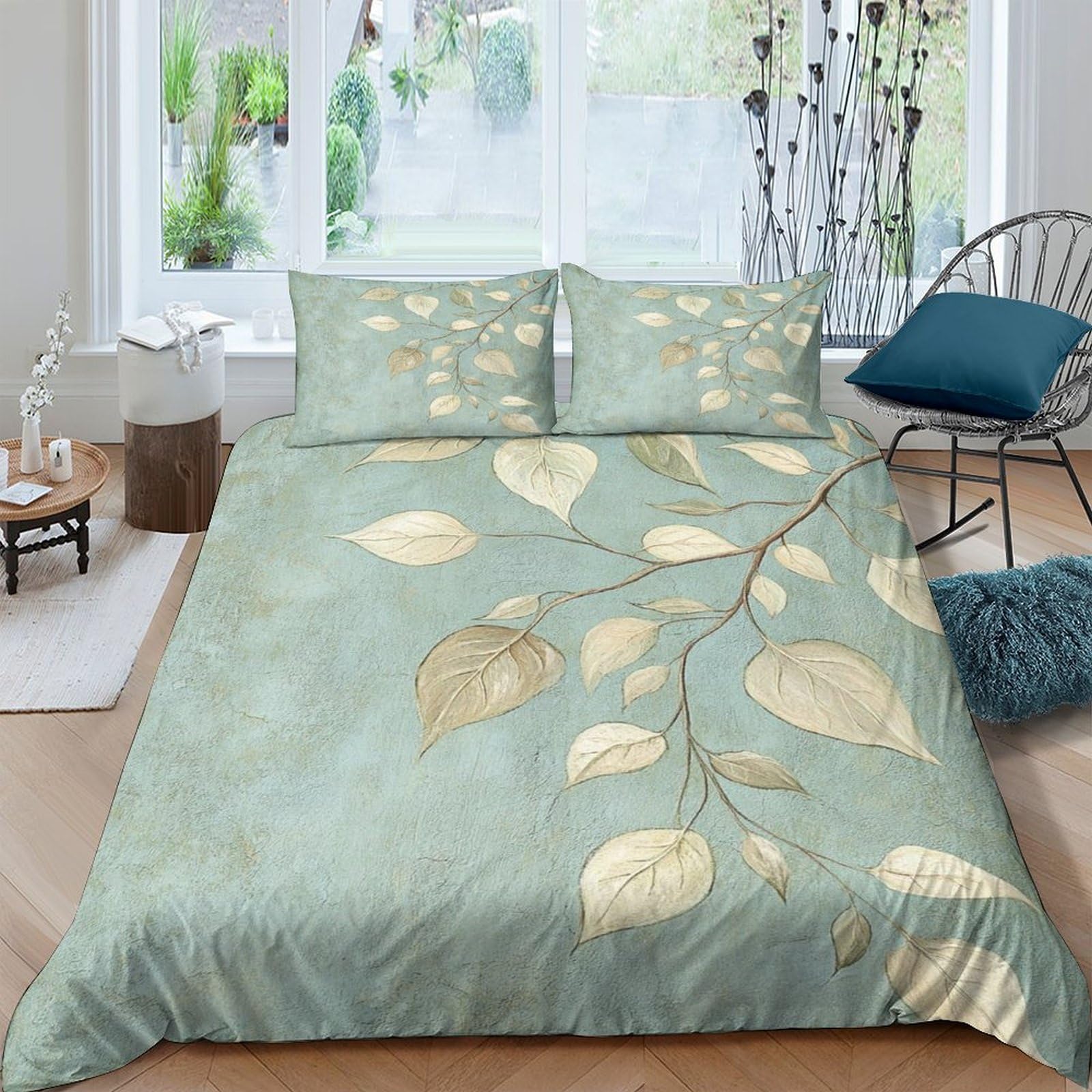 Ctjqhvkz Style-10 3D Printed Green Leafy Fitted Sheet Microfiber Soft Botanical Branches Mattress Cover For Bedroom Dorm Easy Care Decor Single（135X200cm）