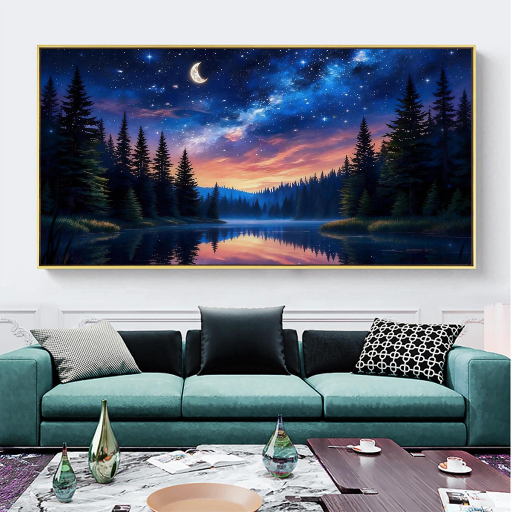 WZXGHE Poster sul tema del cielo stellato, stampa artistica da parete con luna e stelle, immagine decorativa moderna per il soggiorno e la camera da letto, senza cornice (B, 50x100cm)