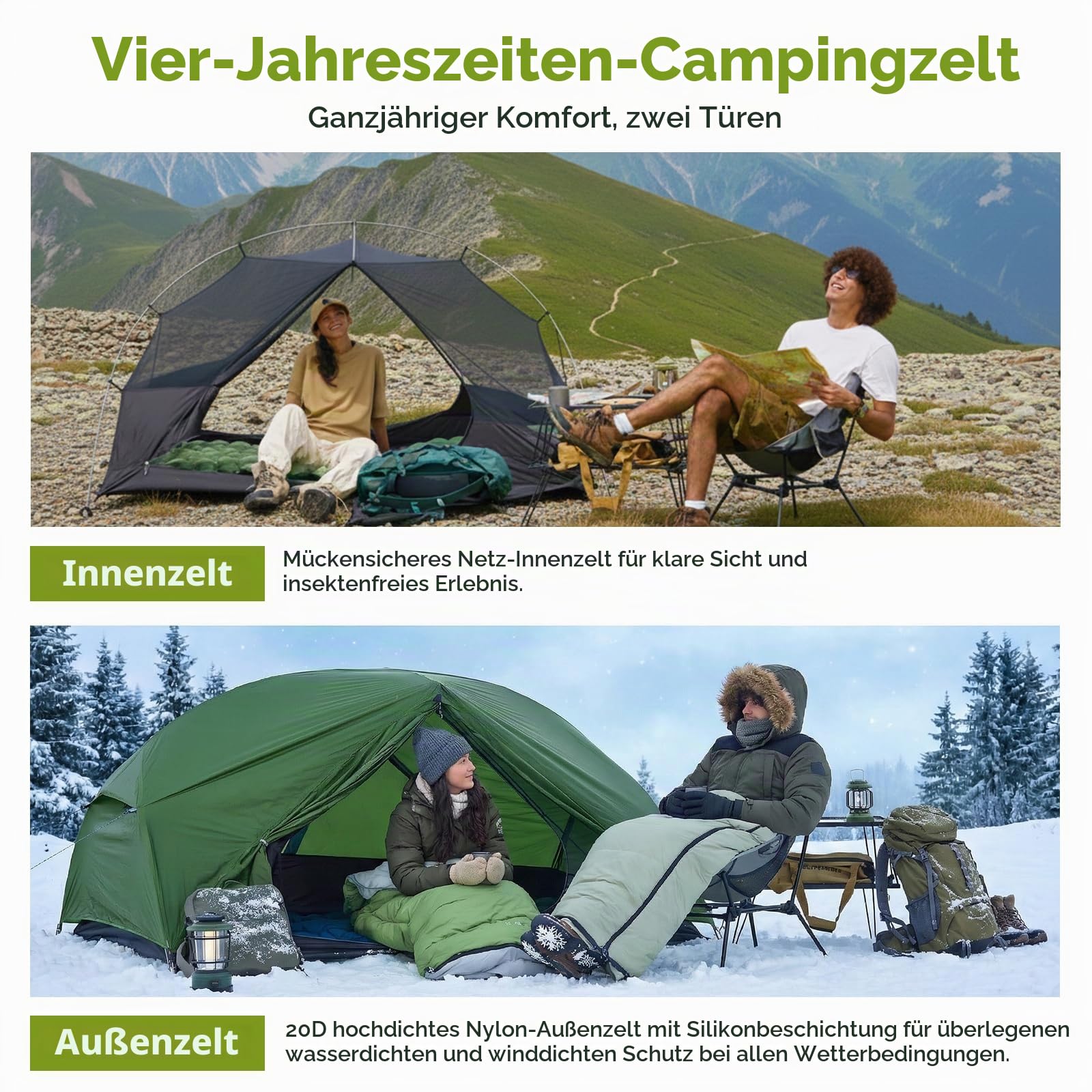 ATEPA 1 Person Ultraleicht Rucksackzelt Wasserdicht Einzelperson Camping Zelt Doppelschicht Solo Zelt für Camping Wandern Rucksackreisen