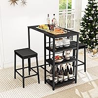 Vista 14 de Juego de mesa redonda de bar de 4 piezas de 28.9 pulgadas, juego de 3 taburetes de bar, mesa de bar de cocina negra, mesa de desayuno