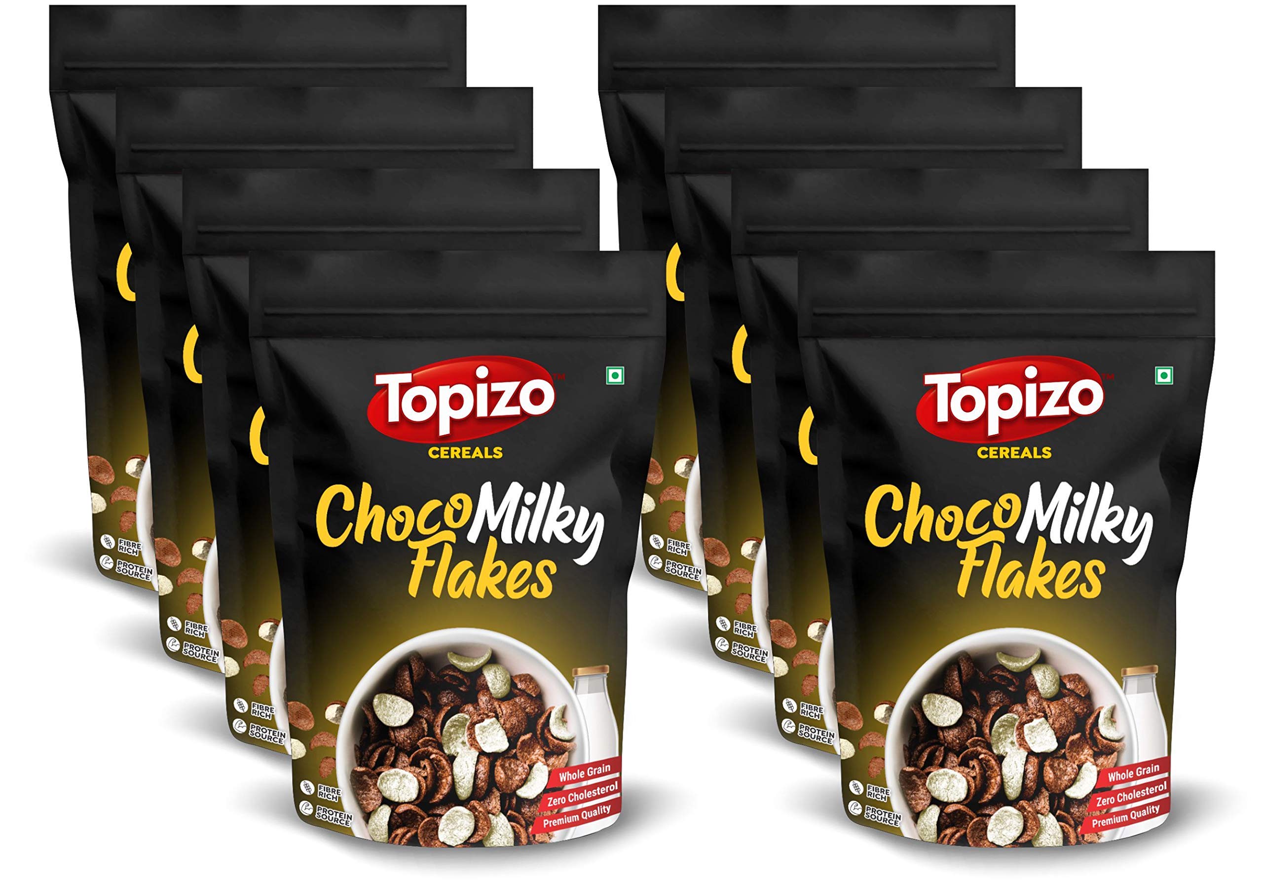 Topizo Cereal Choco Milky Flakes (Zero Cholesterol Duet Chocos Vanilla Chocos) Pack of 8, 1.6kg