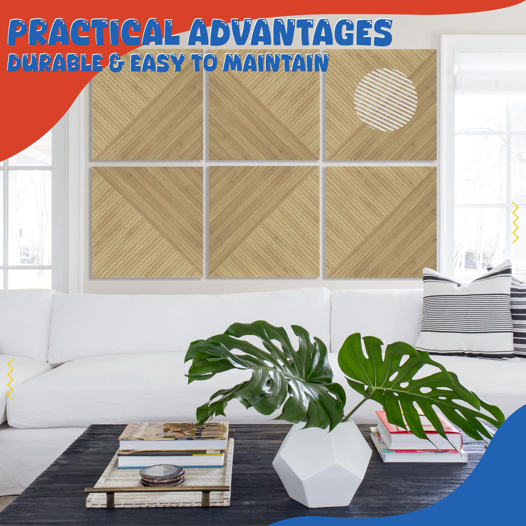 Pannelli acustici, confezione da 6 pannelli insonorizzanti, 50 x 50 cm, grandi, decorativi fonoassorbenti, trattamento acustico, autoadesivi, per casa, studio, ufficio, Light SymmetryLuxe