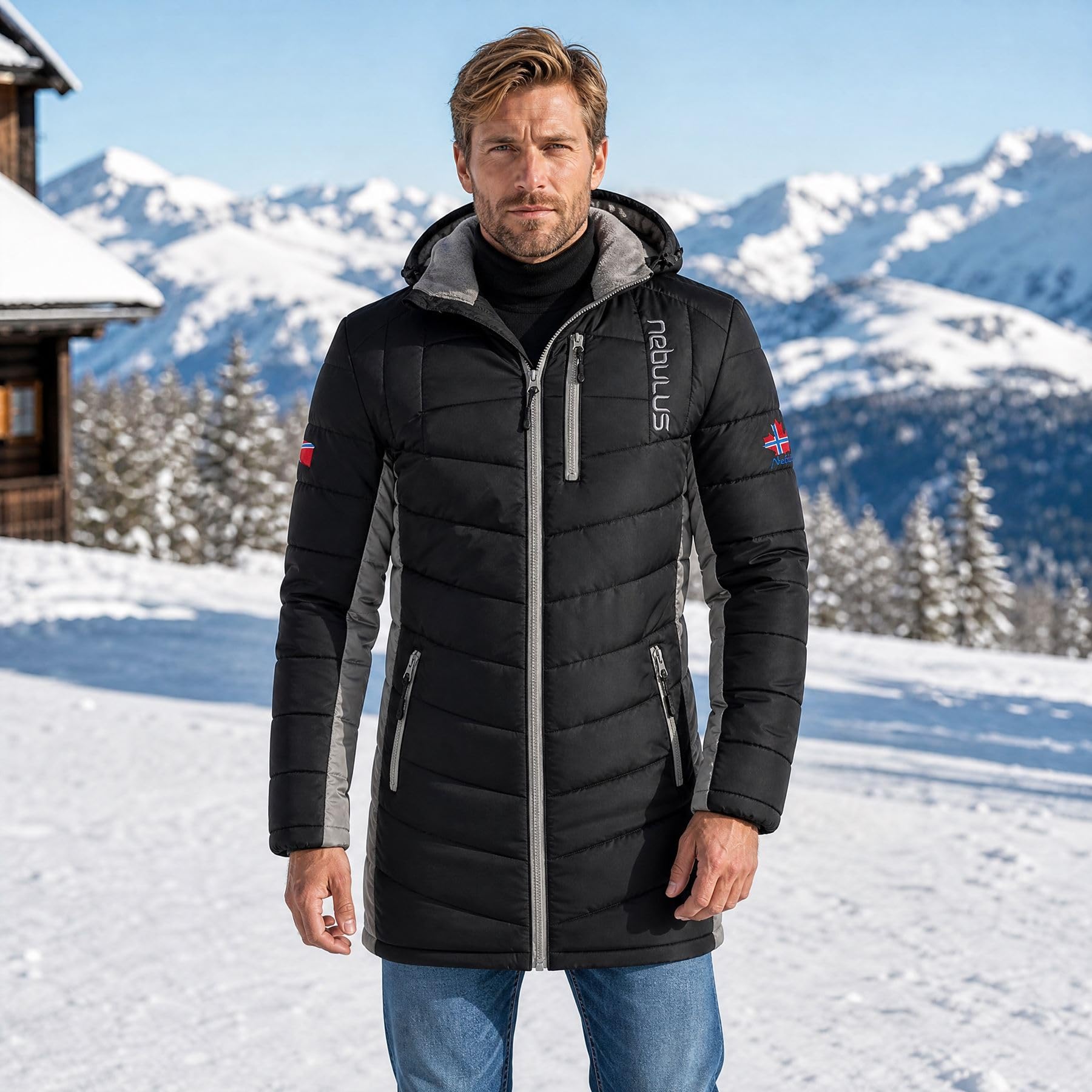 Nebulus Herren Wintermantel COATY, Kurzmantel mit praktischer Kapuze, Warmer Steppmantel für Männer