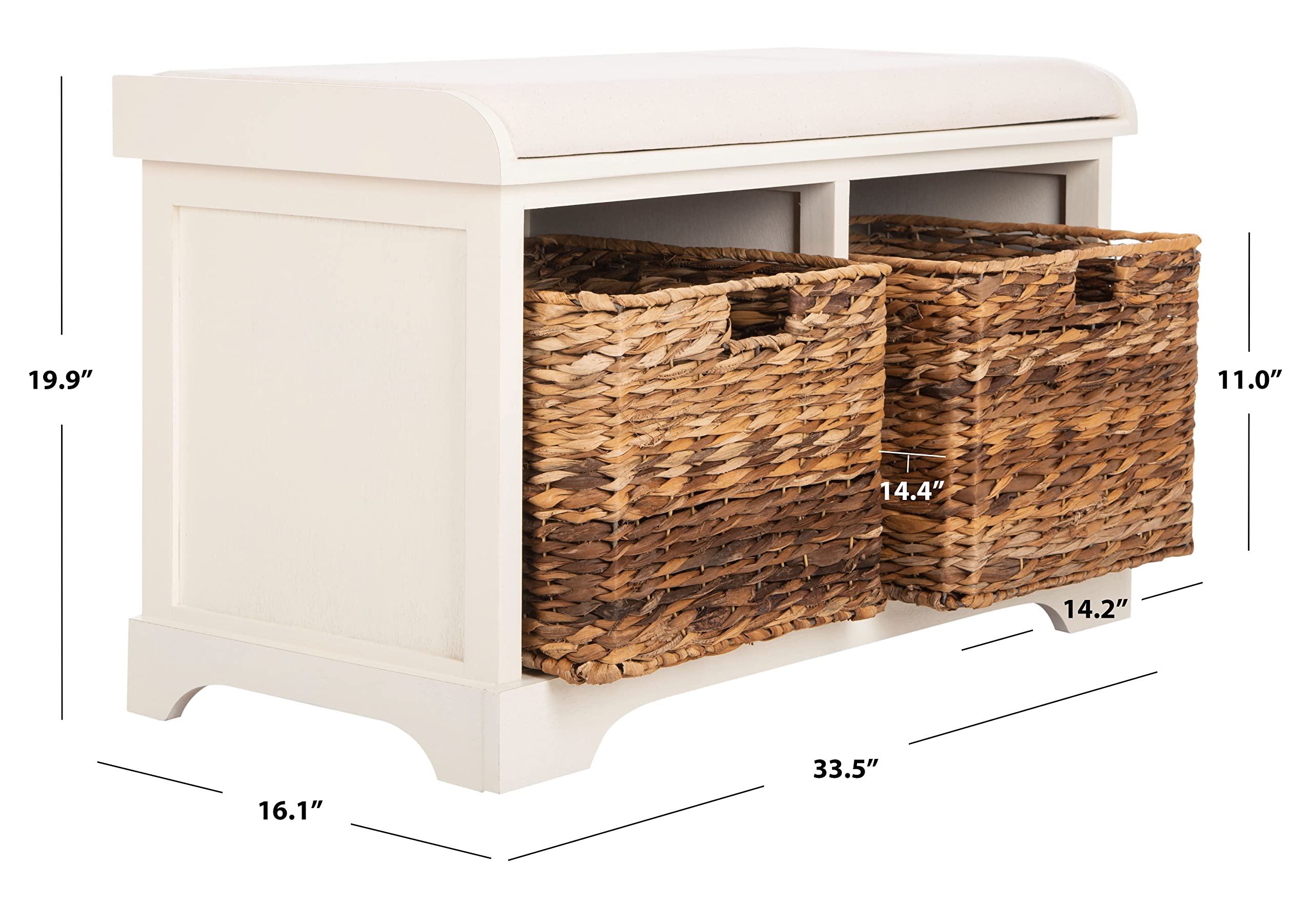 SAFAVIEH Furniture - Freddy 2-Basket Storage Bench - Vintage White - Solid Wood — product photo