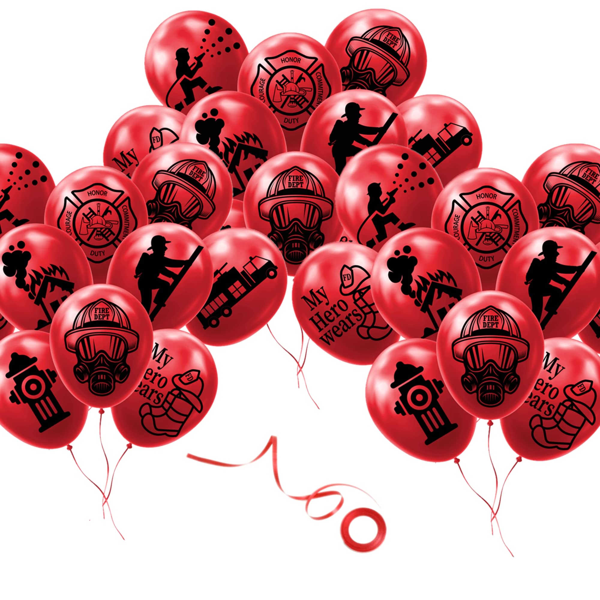 24 PACK 12" Fireman Firefighter Theme Latex Balloons Fire Engine Fire Truck Balloons Police Party Balloons for Kids Adults Birthday Baby Shower Supplies Party Decorations