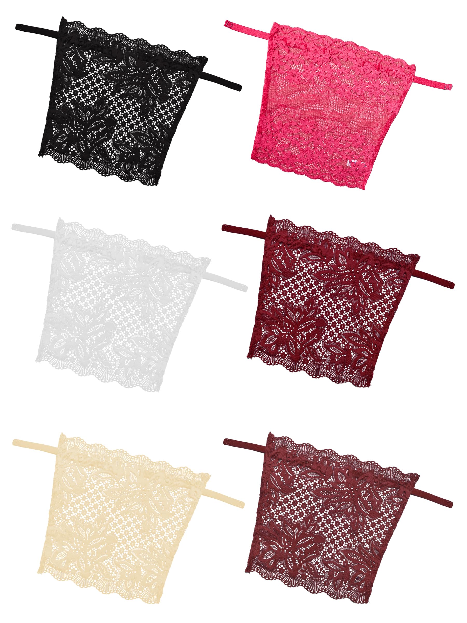 Pack of 6 Lace Clip On Camisole Inserts for Women - Deep Neck Cover Up Combo | Lacy Cleavage Coverage Set in Black, White, Beige, Maroon, Dark Pink and Burgundy Mockers-image-21