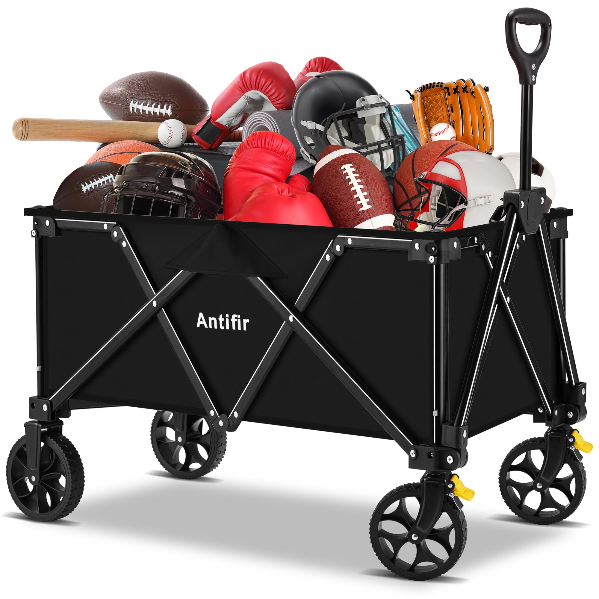 Collapsible Folding Wagon Cart, Portable Large Capacity Wagon All Terrain, Heavy Duty Utility Wagon Cart for Groceries, Sports, Shopping, Camping Outdoor,Classic Black