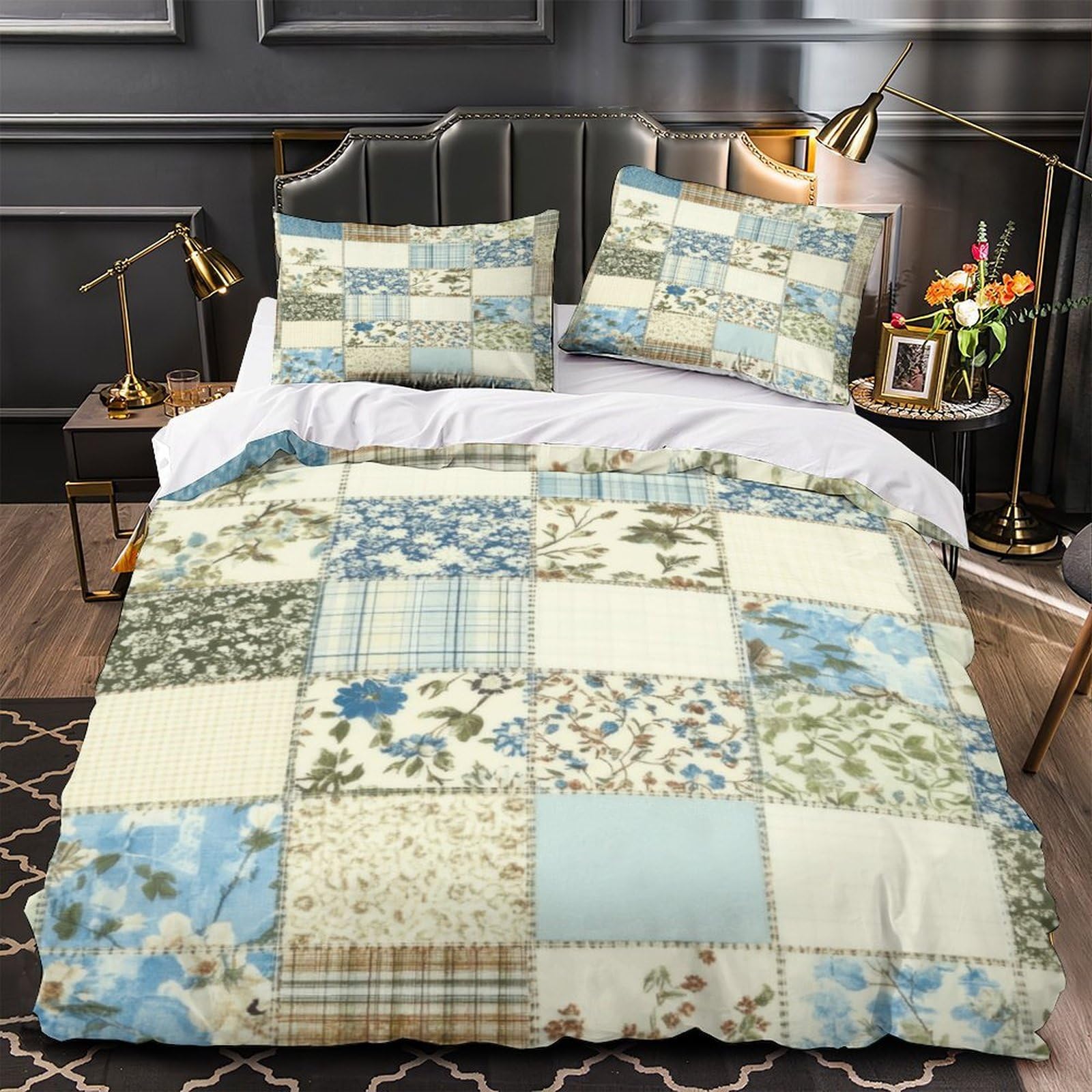 Housse de couette patchwork en microfibre 140x200 cm pour lit simple