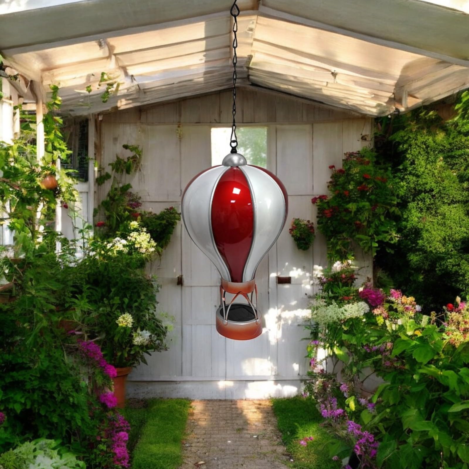 Epsom Door Handle Red & White Aurora Solar Hot Air Balloon Hanging Light – 42Cm & 58Cm | Solar-Powered Led Wind Spinner For Garden & Patio (Large Red & White)