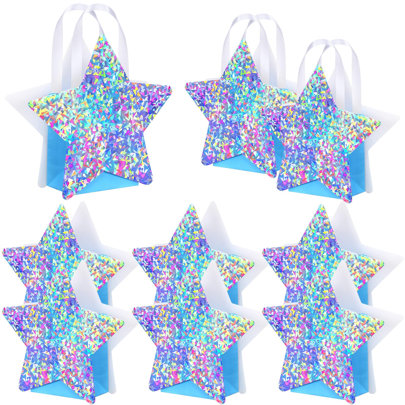 Photo 1 of Sweetude 12 Pcs Star Shaped Party Favor Bags with Handle Mini Iridescent Paper Gift Goodie Bags for Holiday Wedding Birthday Party Supplies (Chic Style)