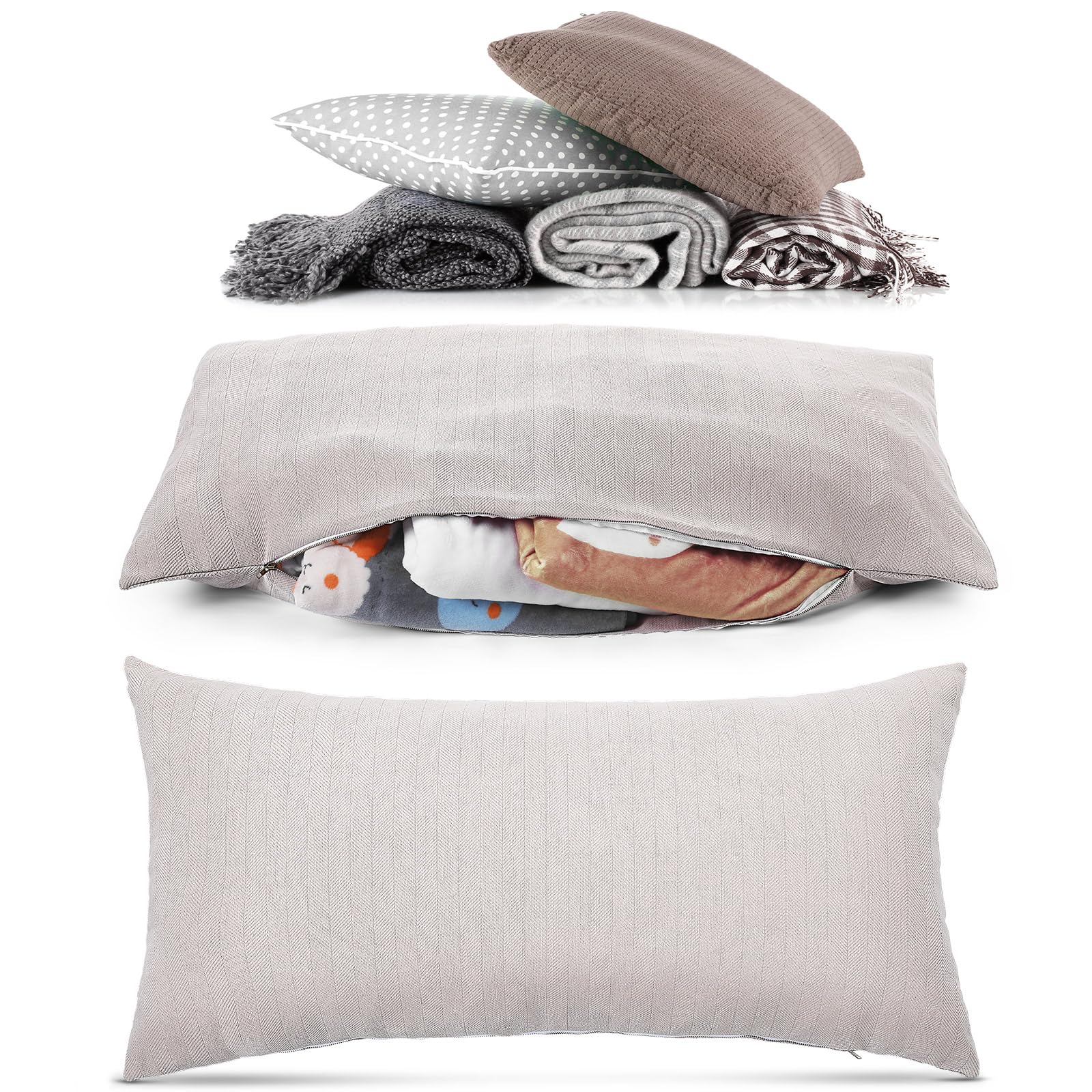 Hahafelt XL Zippered Storage Pillowcase 40'' x 20'' Chenille Couch Pillow Cases with Metal Zipper RV Accessories Decorative Throw Pillow Covers for Couch Sofa Bed Home Decor(Light Brown)