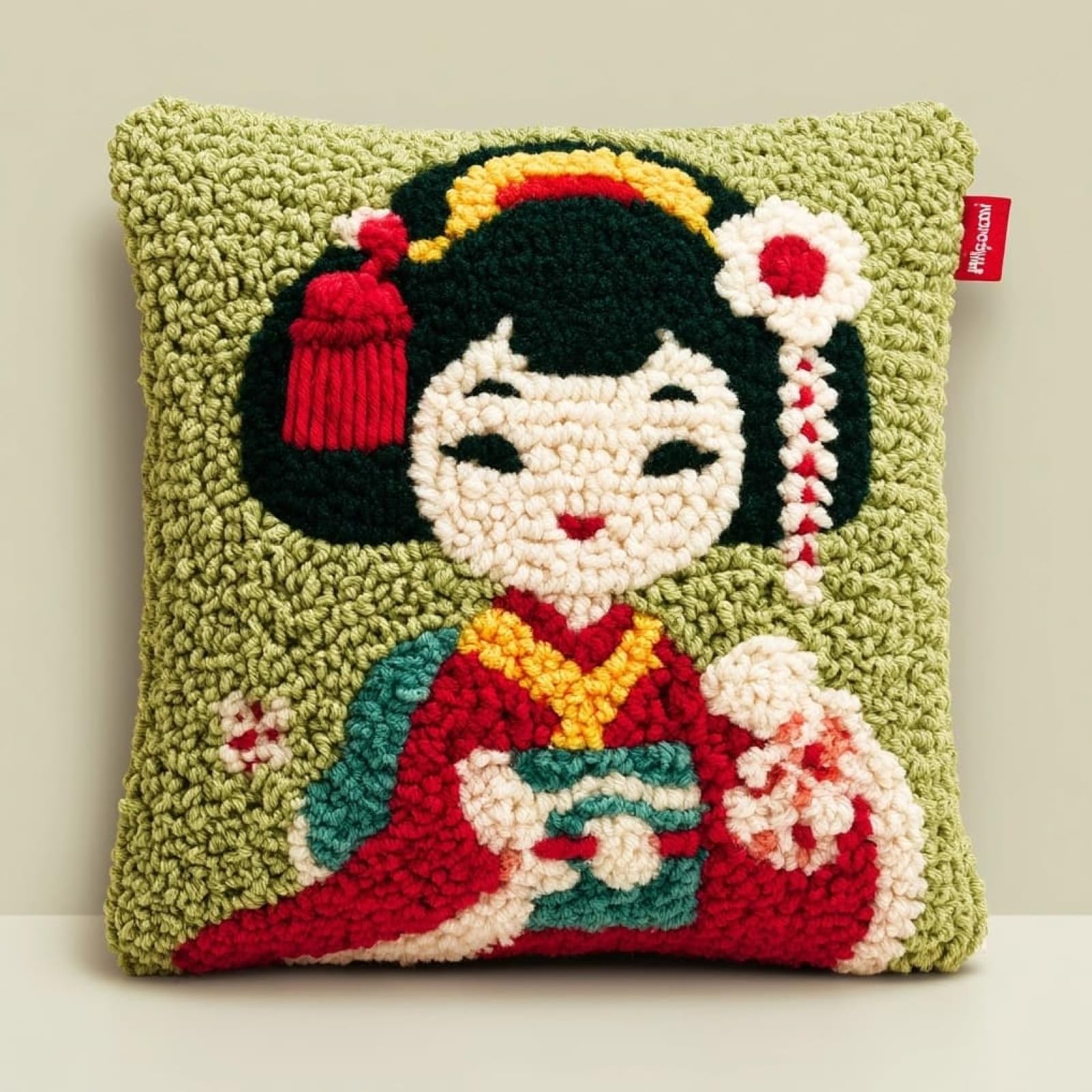 AxiangziK Latch Hook Pillow Kit 17x17in,Cartoon Japanese Geisha