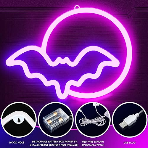 Miniatura 3 de Mudder Letrero de neón de Halloween, decoración de Halloween, letrero LED de luz de neón para decoración de pared con batería o alimentado por USB