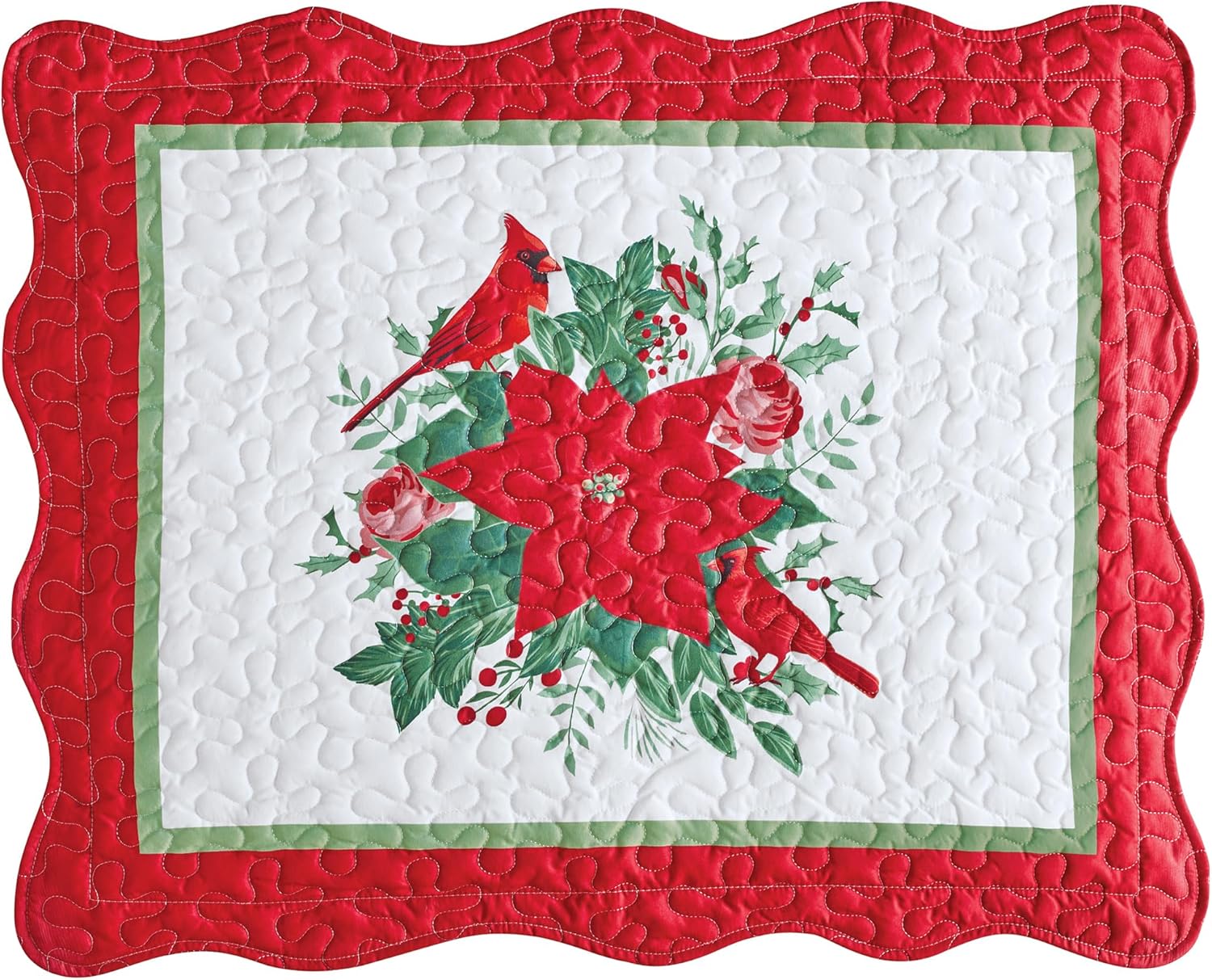 Collections Etc Poinsettia with Red Scalloped Edge Holiday