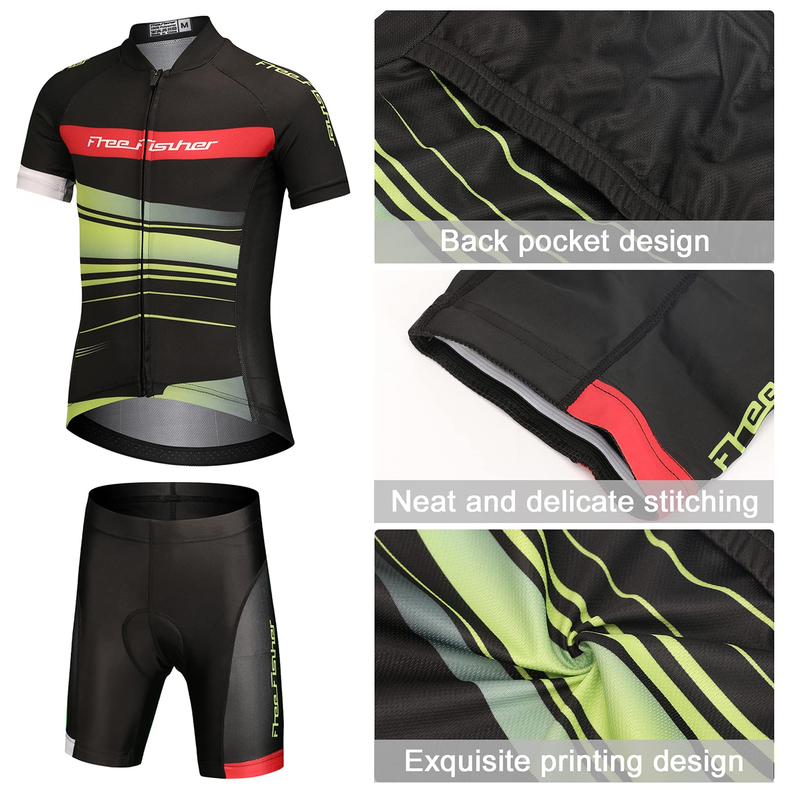 Niños Niñas Maillot Camiseta de Ciclismo Manga Corta/Pantalones Cortos de Bicicleta/Traje de Ciclismo Conjunto de Maillot y Pantalones Cortos Transpirable Secado Rápido