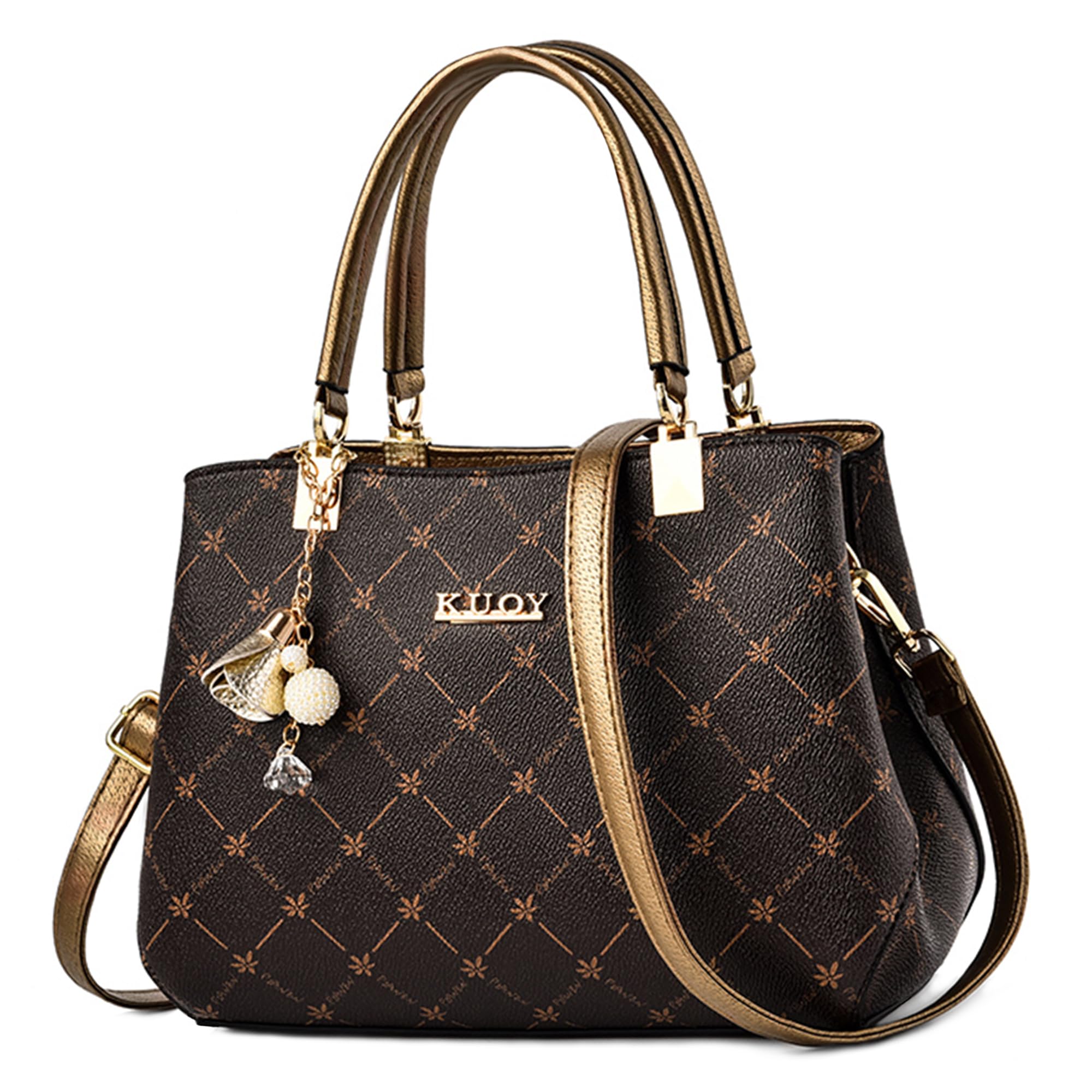 Donna Borsa a Mano Elegante Borsa a Tracolla con Squisito Ciondolo Pelle PU Signora Borse a Spalla Tasche Multiple Foglia di Acero Borsetta per Shopping Lavoro Viaggio Oro
